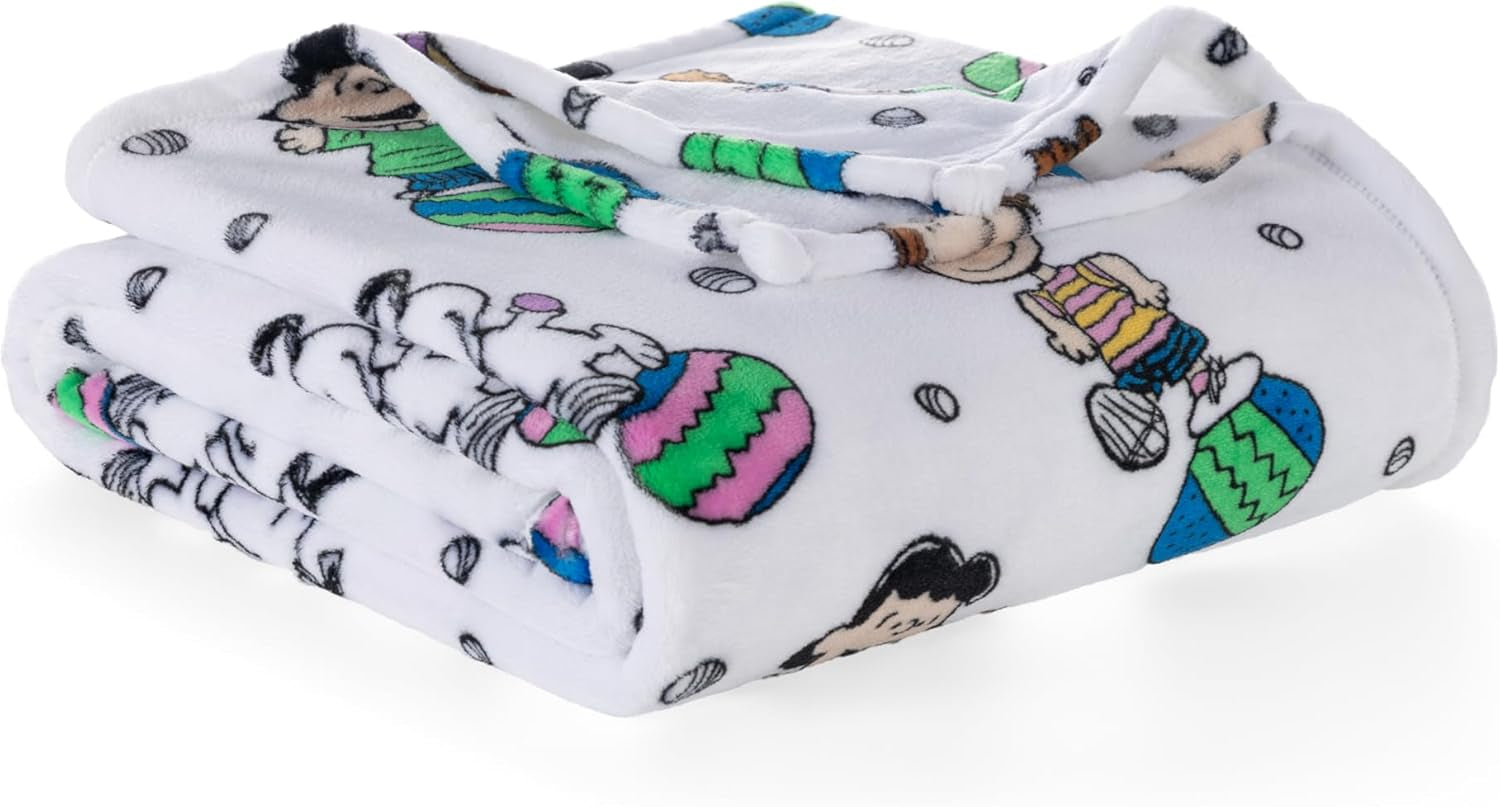 Peanuts® Velvetloft® Cute Character Snoopy Plush Throw Blanket,Snoopy and Woodstock Fall Birds & Leafs Orange,Throw 55 in X 70 in (Official Peanuts® Product)