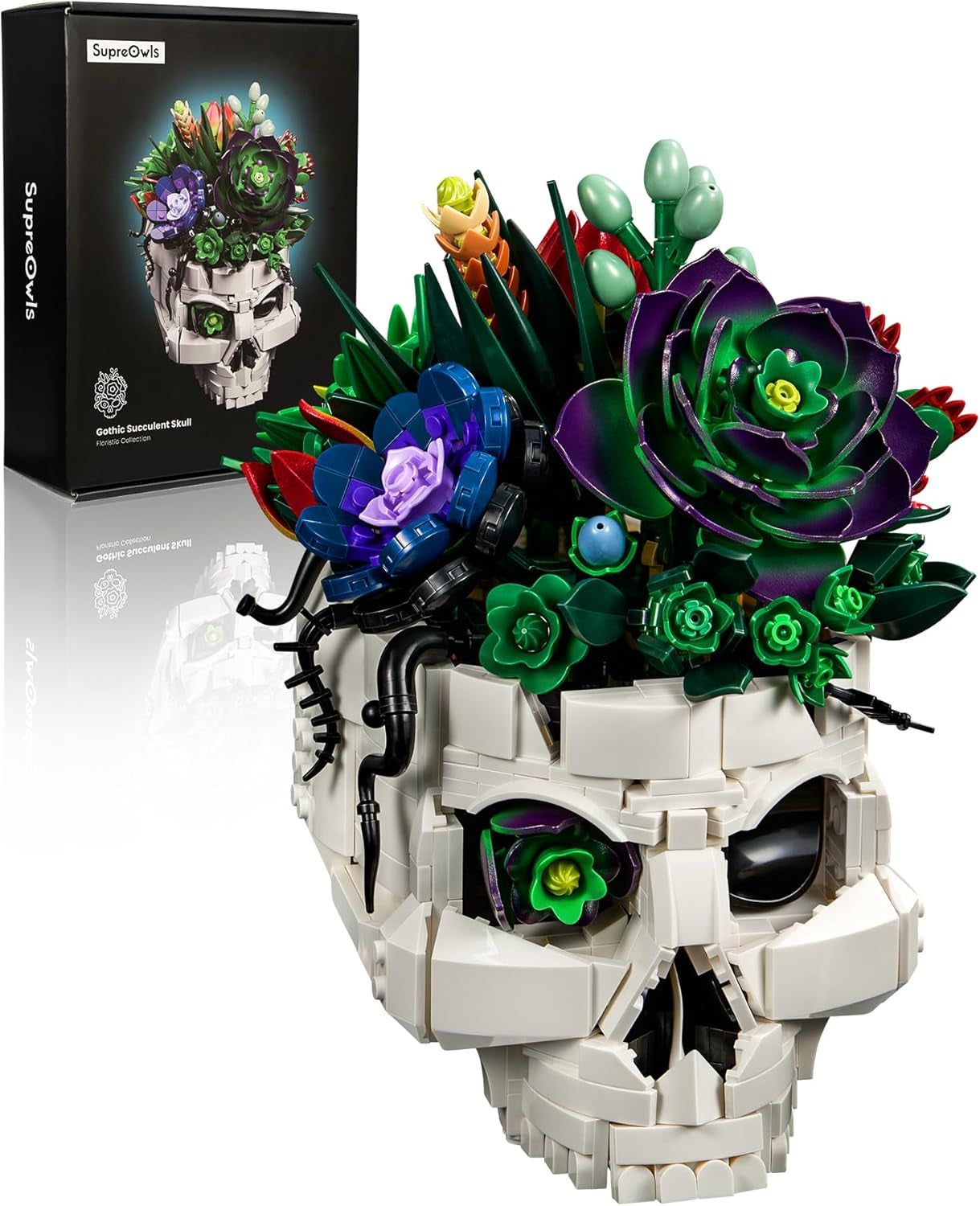 Succulent Skull Planter Flowers Building Set, Botanical Skeleton Pot Collection Building Kit, Horror Plants Home Office Table Decoration Blocks Toys for Adults, Gift for Birthday Mother'S Day