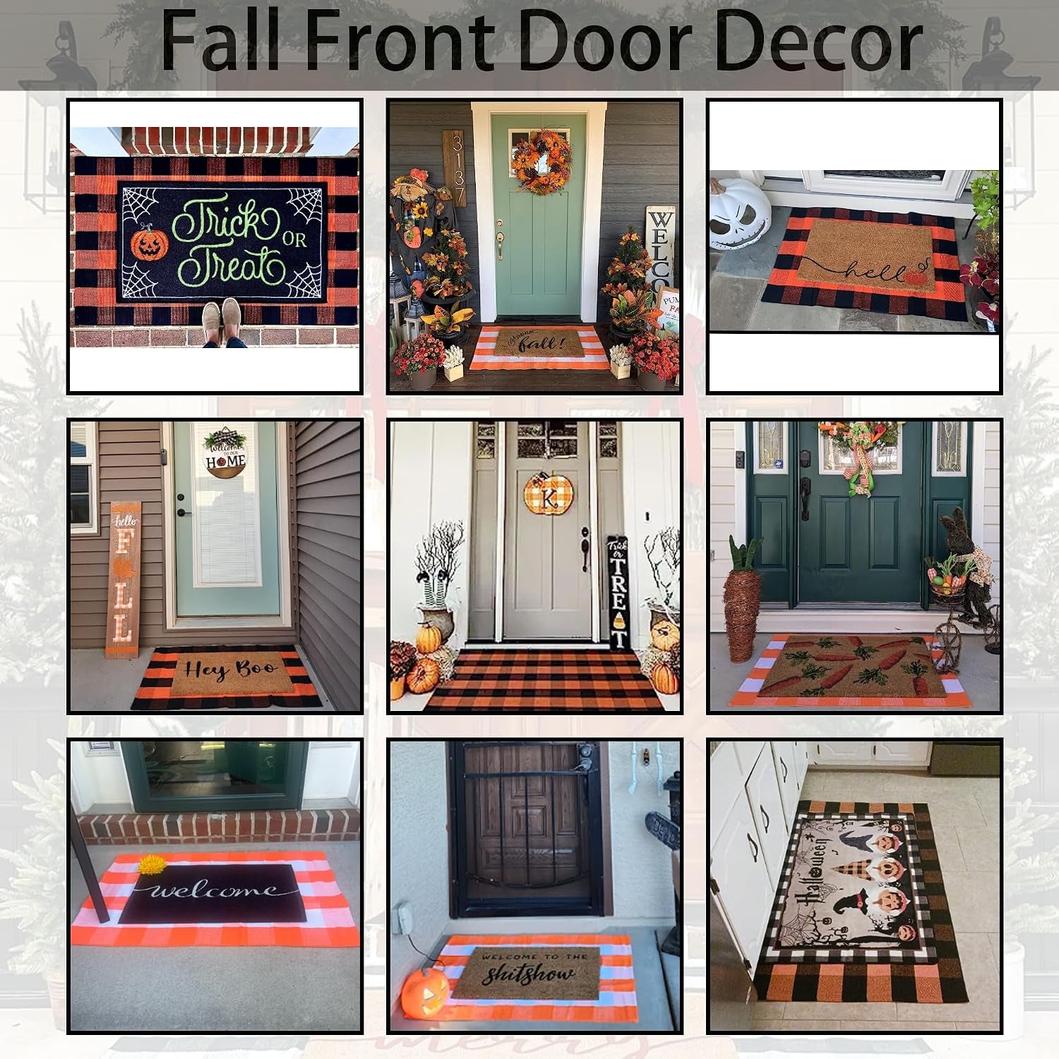 Orange and White Plaid Rug, 3' X 5' Fall Front Door Decor Mat, Cotton Washable Hand-Woven Door Mat for Layered Doormat, Autumn Halloween Thanksgiving Carpet for Porch, Entryway