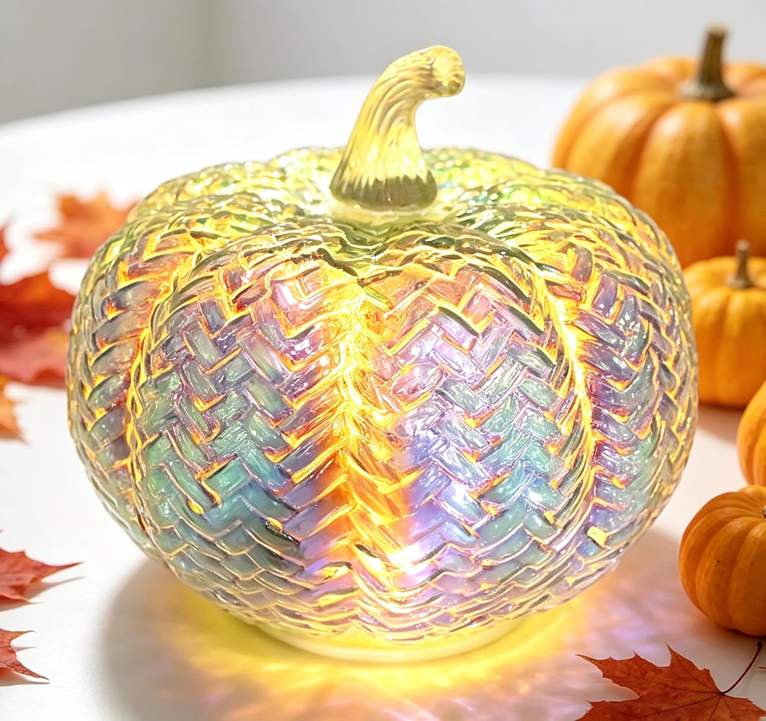Mercury Glass Light up Pumpkin Light with Timer, with 10 Led Lights Inside,Battery Operated Led Pumpkin Light,Ideal for Halloween Fall Decoration, Thanksgiving Rustic Decor(Gold)
