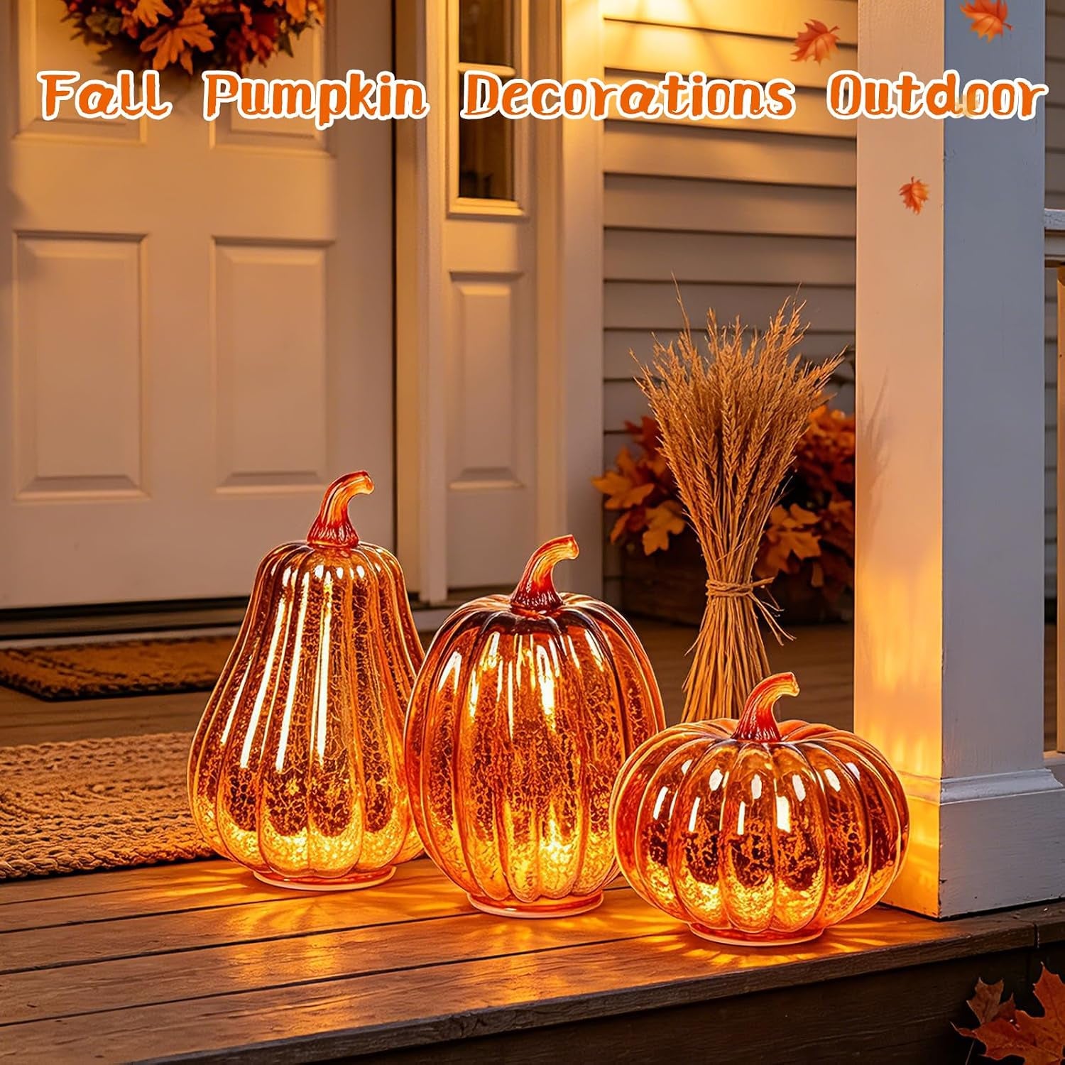 Mercury Glass Pumpkin Lights Fall Porch Decorations Halloween Holiday Gift | Light up Glass Pumpkins with Timer Autumn Thanksgiving Indoor/Outdoor Decor,3Pcs Starry Night Pumpkin for Tabletop