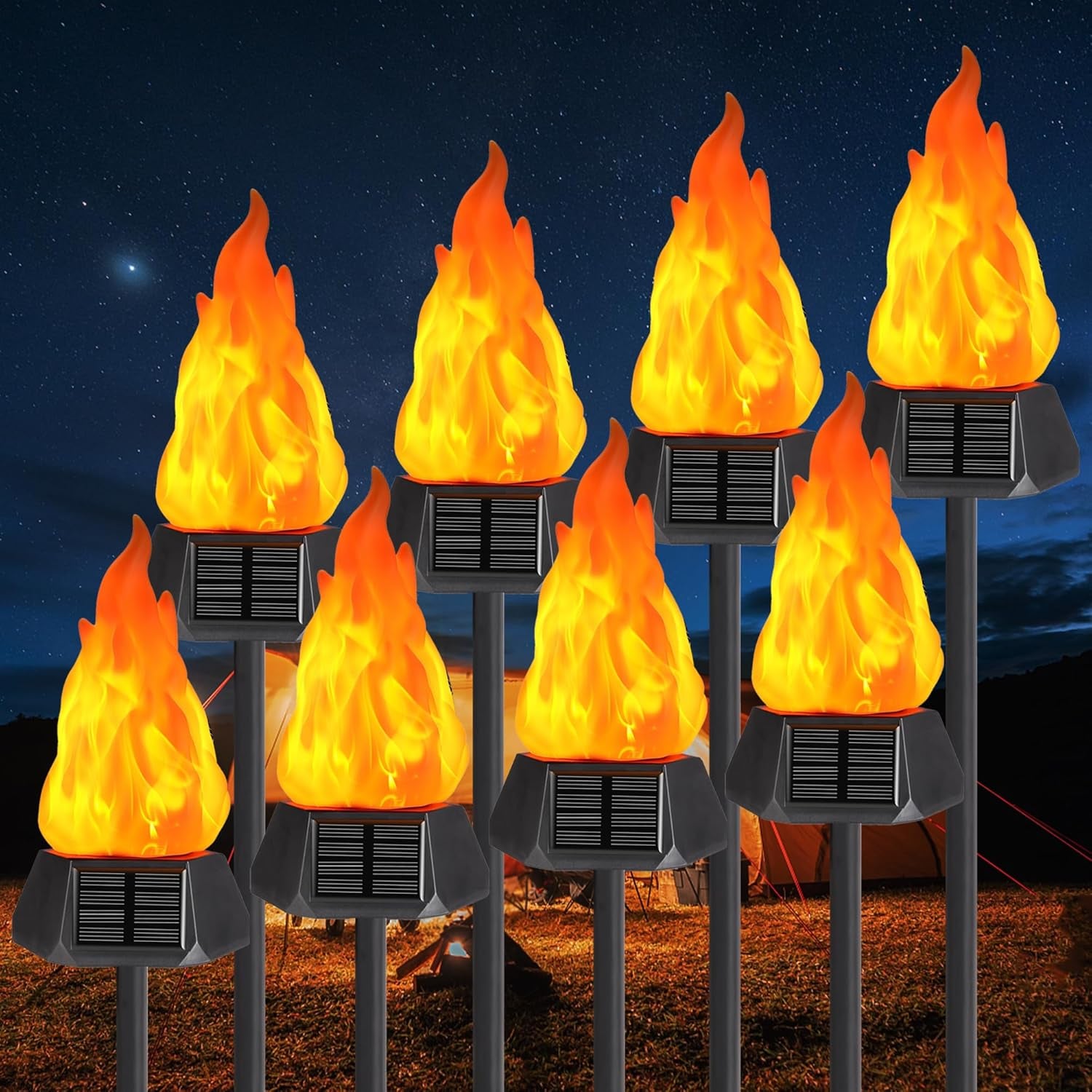 Solar Outdoor Torch Lights with Flickering Flame, 4 Pack Solar Pathway Decorative Lights, Waterproof LED Flame Torches for Outdoor Camping Garden Landscape Patio Path Yard Decorations - Purple