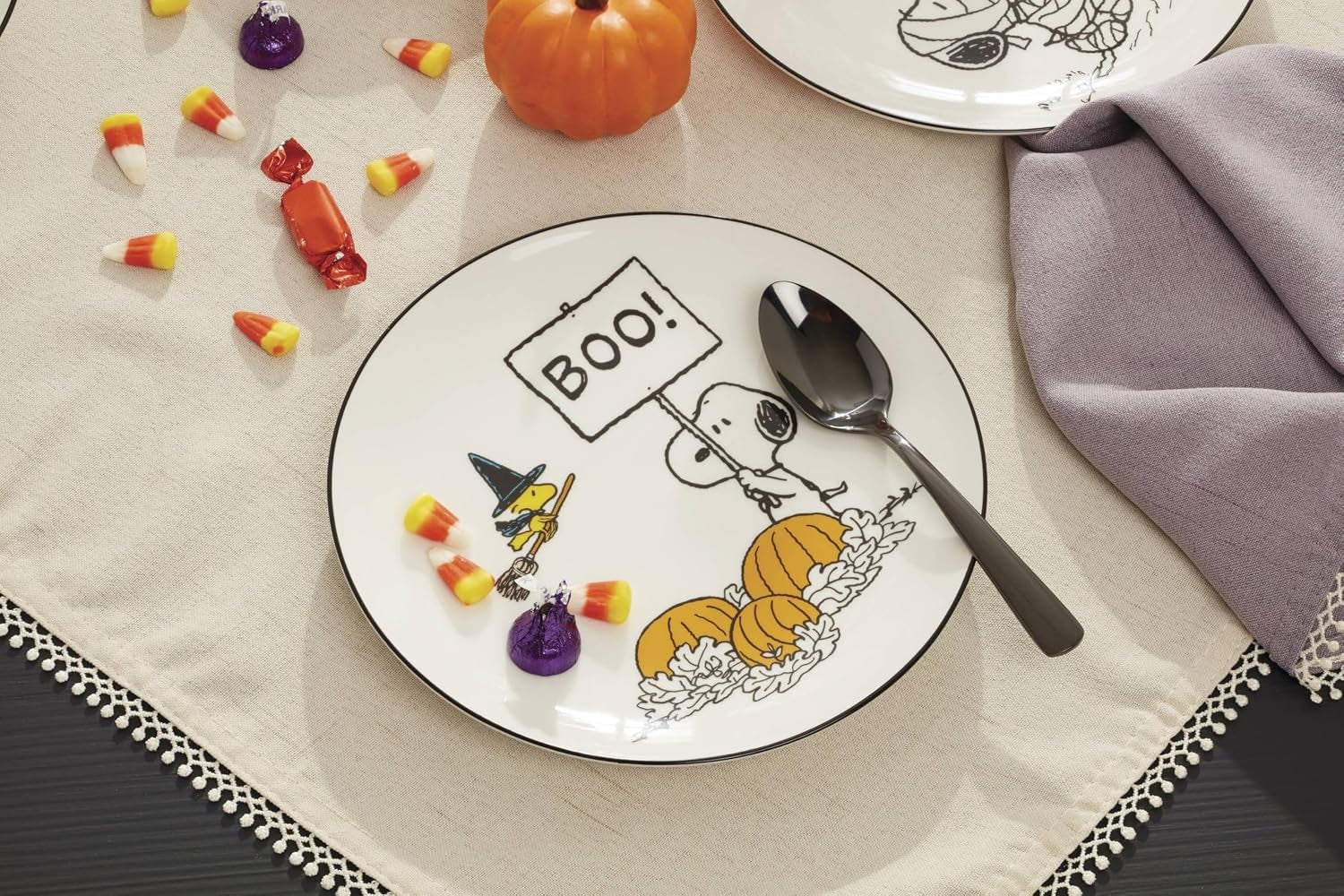 Great Pumpkin Halloween Accent Plates, Appetizer Plate Set for 4 | Porcelain, Hand Wash Recommended | Also Great as a Halloween Dessert Plate for Salad or Bread, Salad Plates