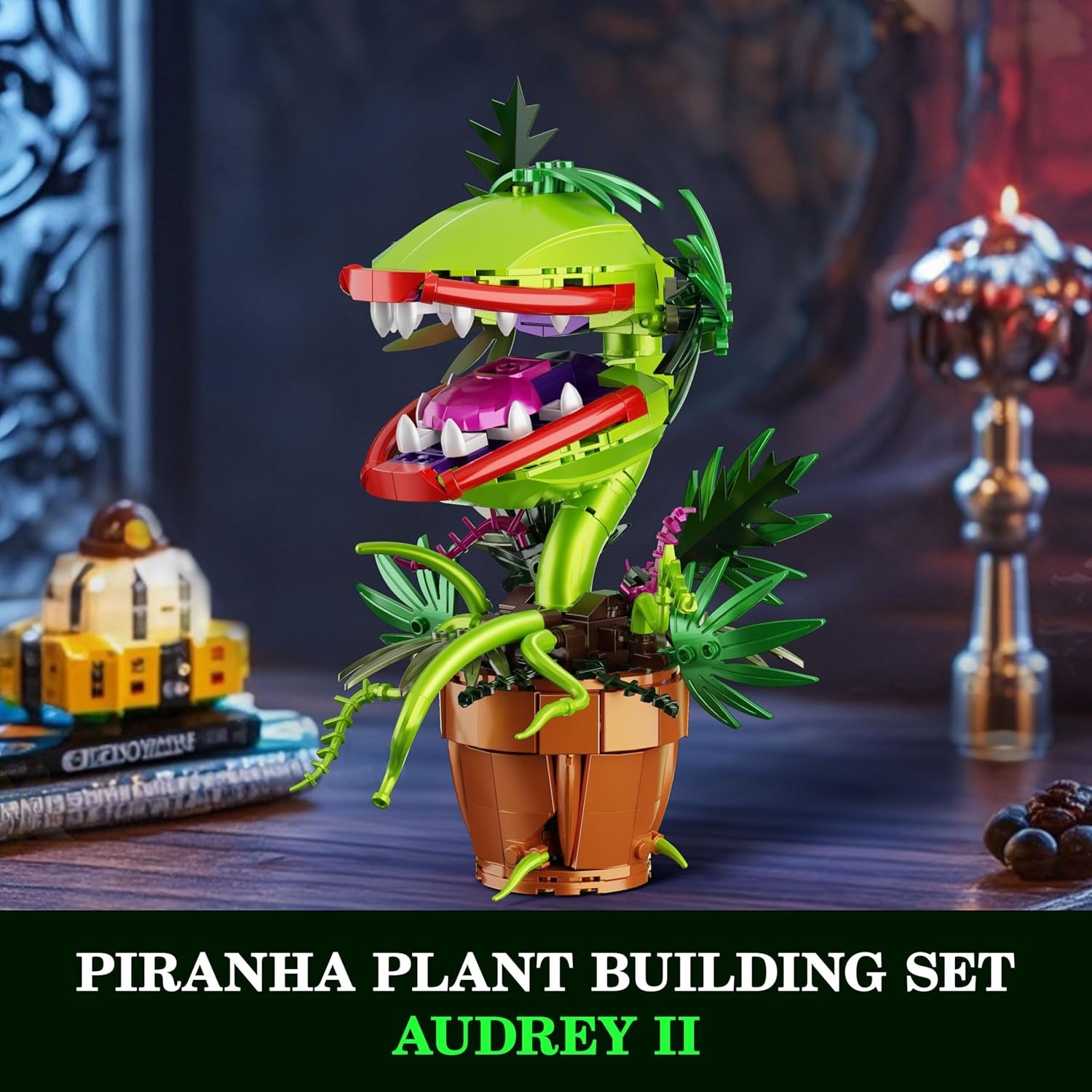 Audrey 2 Piranha Plant Building Block Set, Cannibal Plants Bonsai Building Set, Horror Flower Décor Gifts for Adults, Creative Gift for Home Décor and Office Art, on Christmas Halloween | Horror Flower Décor Gifts for Adults, Creative Gift for Home Décor and Office Art, on Christmas Halloween