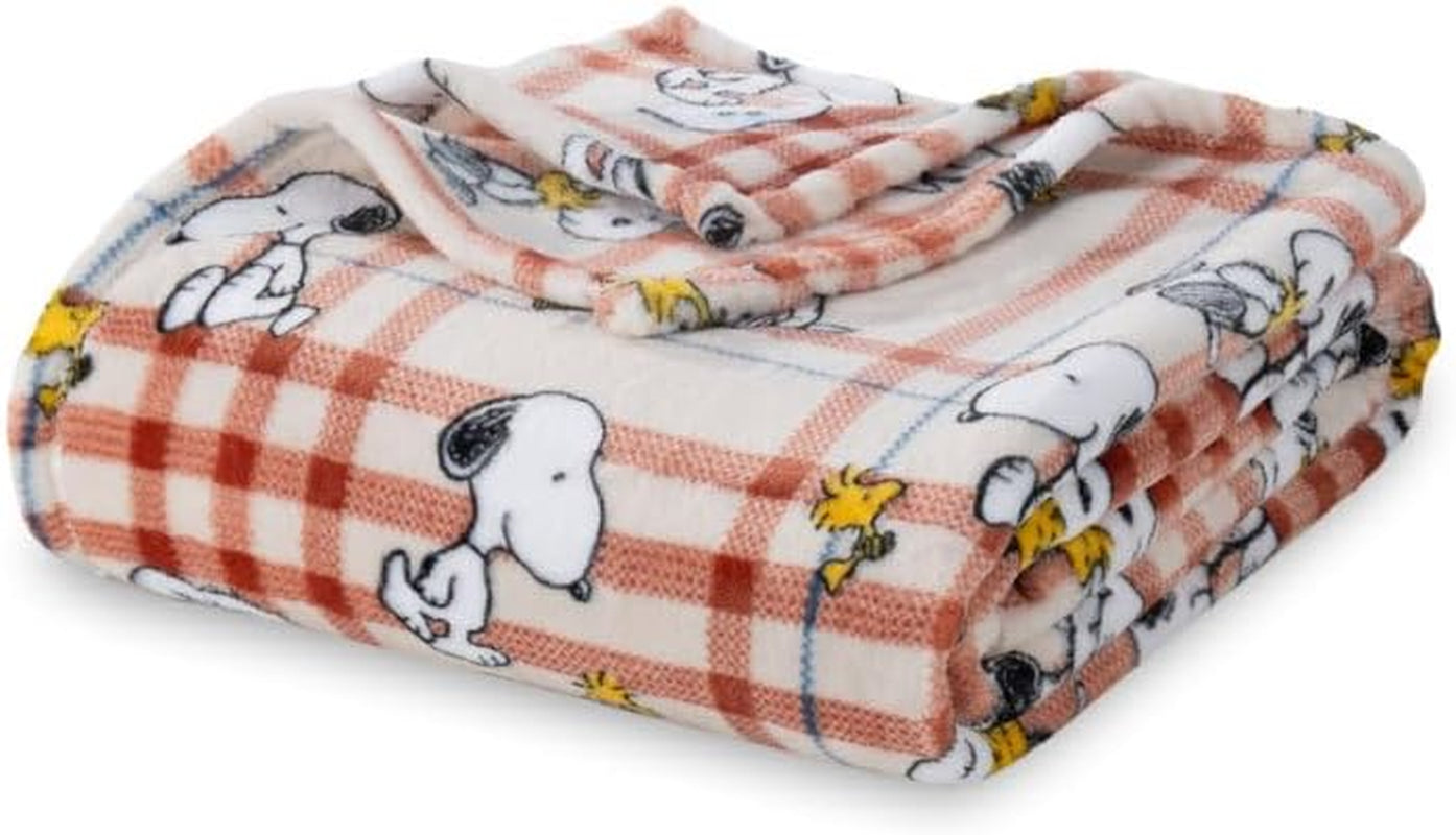 Peanuts® Velvetloft® Cute Character Snoopy Plush Throw Blanket,Snoopy and Woodstock Fall Birds & Leafs Orange,Throw 55 in X 70 in (Official Peanuts® Product)