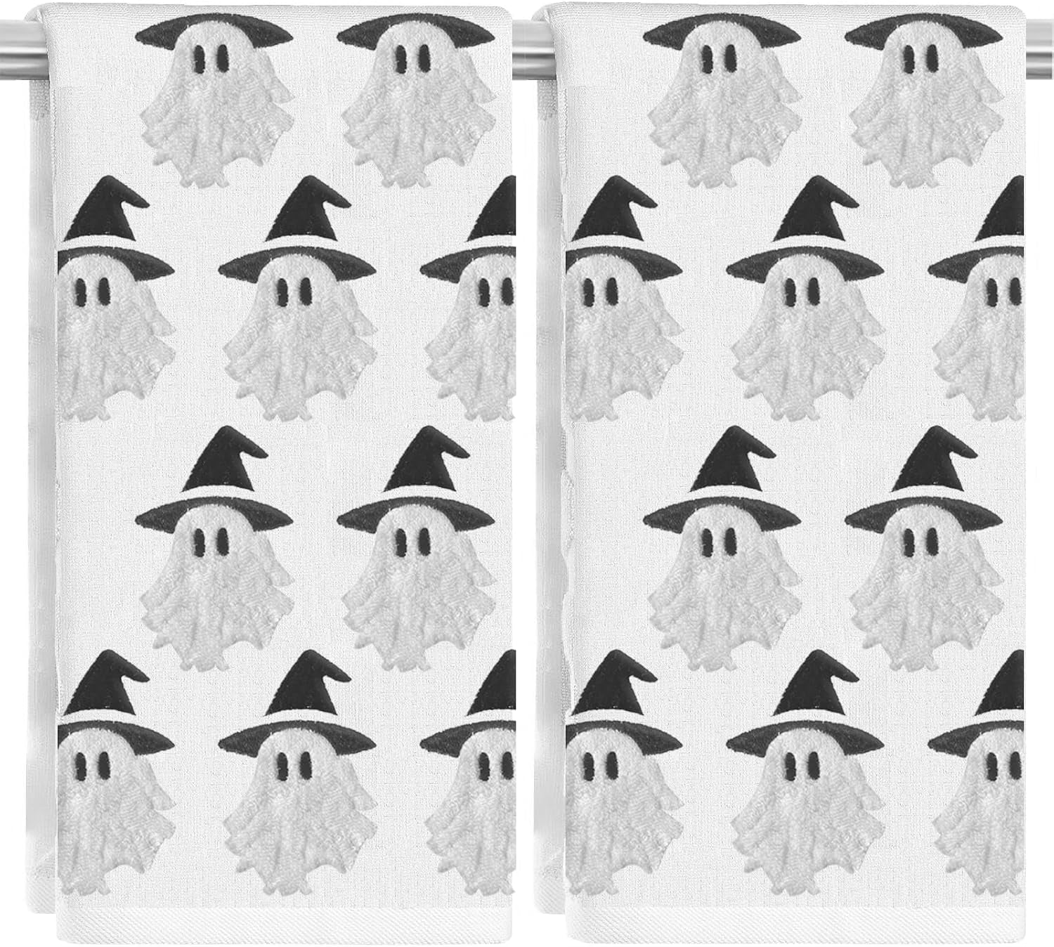 2 Pack Halloween Hand Towels 100% Cotton Jacquard Skeleton Halloween Kitchen Towels White Bathroom Towels Set Seasonal Bathroom Decor(Beige Skeleton, Halloween)