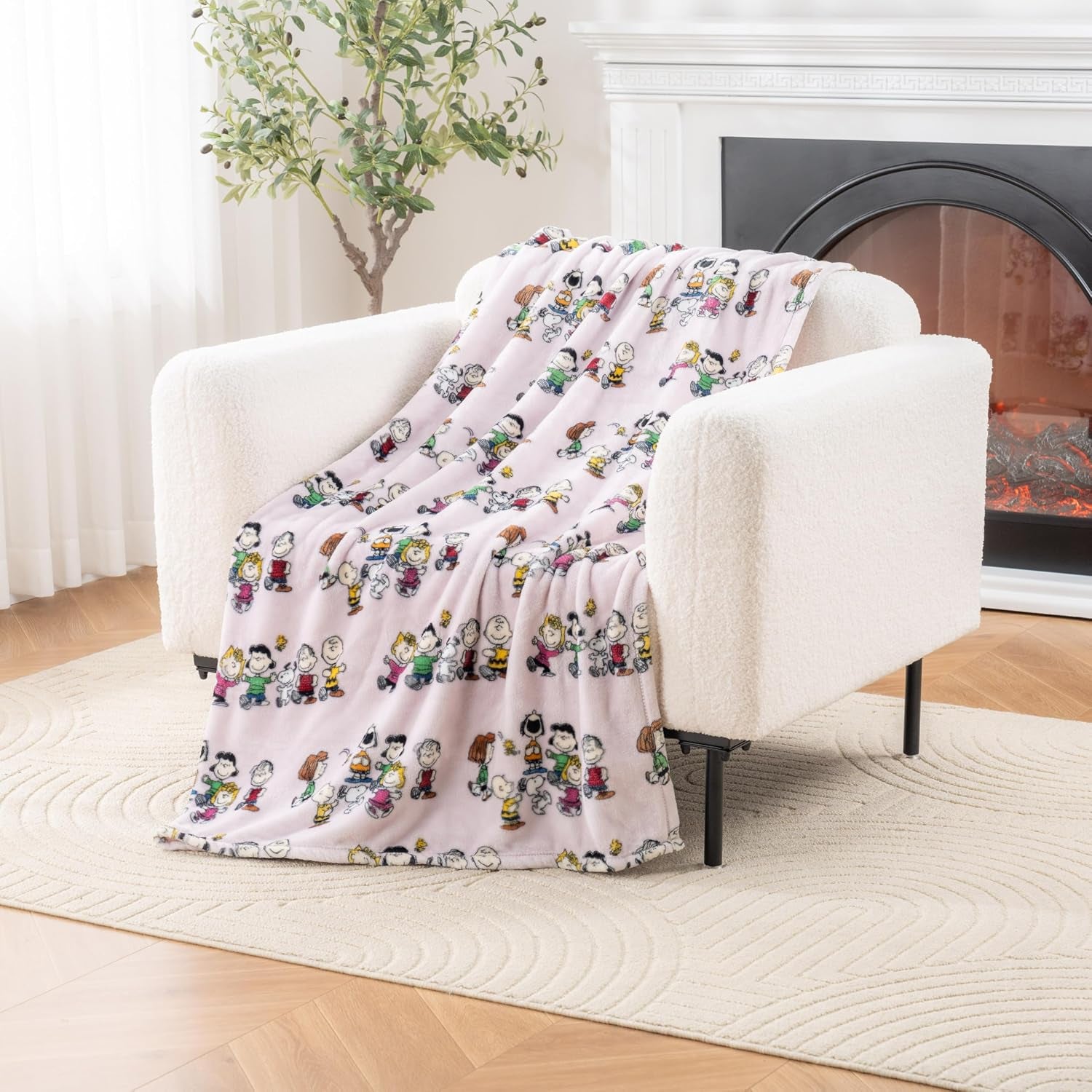 Peanuts® Velvetloft® Cute Character Snoopy Plush Throw Blanket,Snoopy and Woodstock Fall Birds & Leafs Orange,Throw 55 in X 70 in (Official Peanuts® Product)