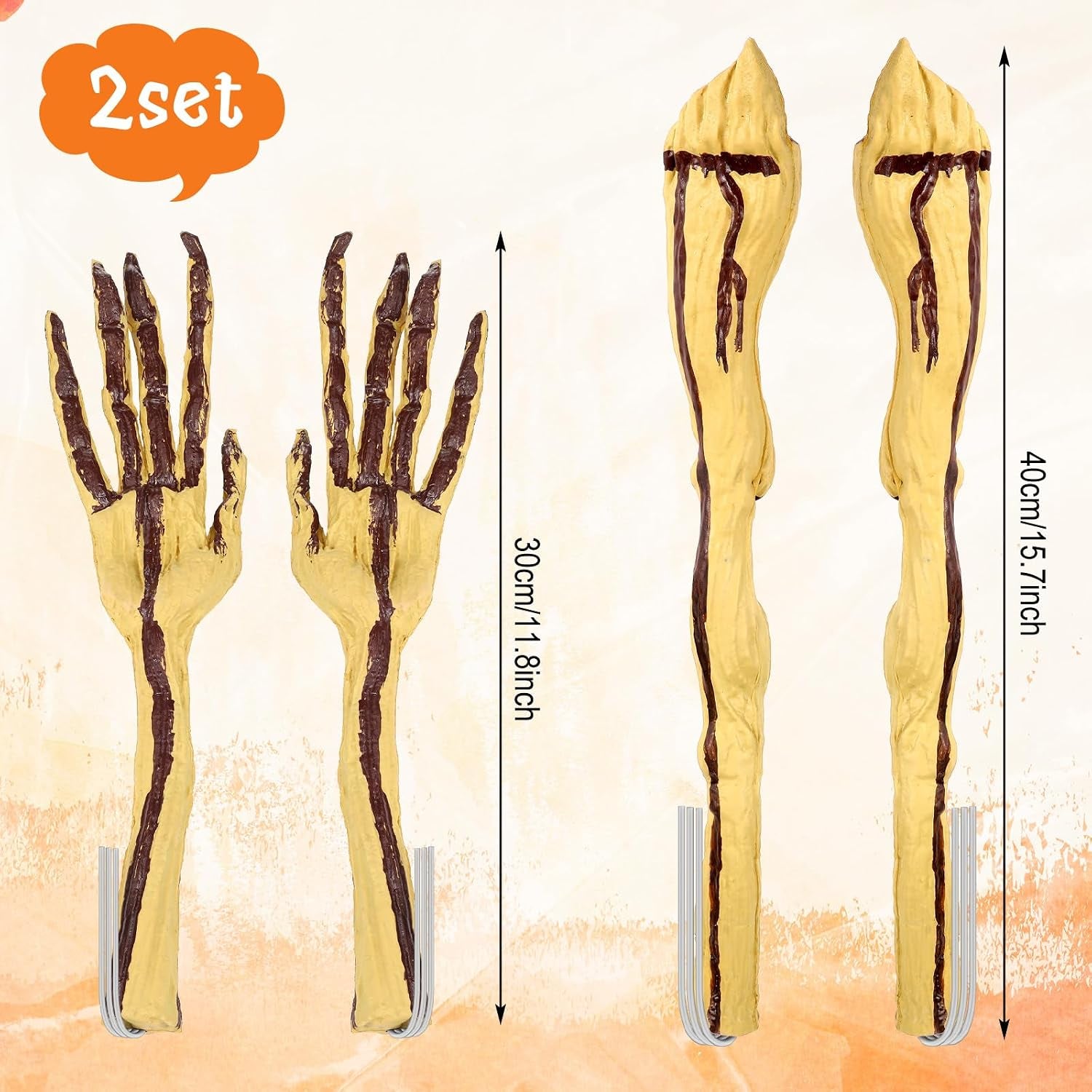 Set of 8 Bendable Pumpkin Arms and Legs Scary Outdoor Halloween Pumpkin Decor Spooky Vine Design Halloween Outdoor Decorations for outside Porch Yard