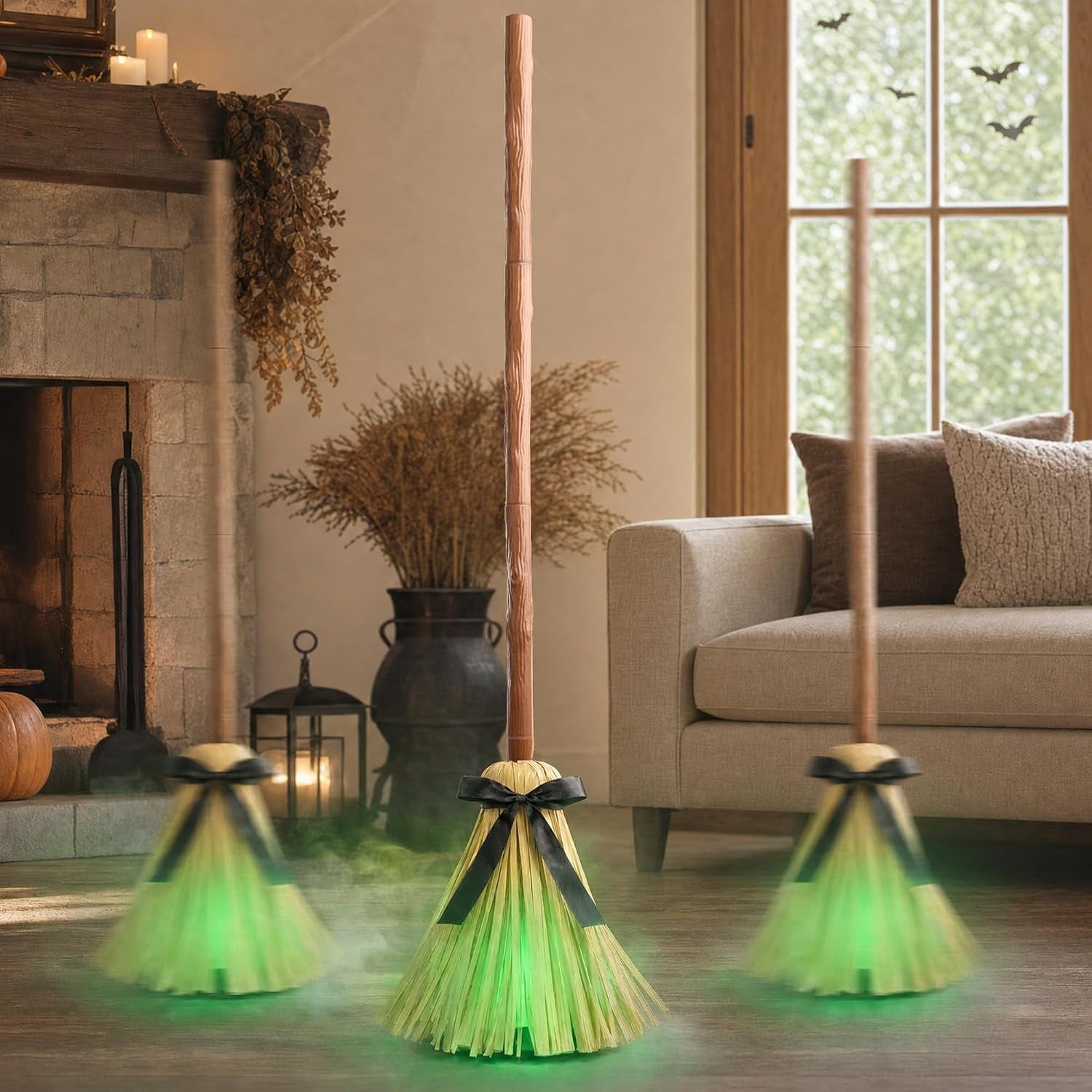 Halloween Decorations Indoor - 49" Animated Floating Lighted Witch Broom | Sound/Mute Mode - Dancing Magic Broom for Home Party Decorations
