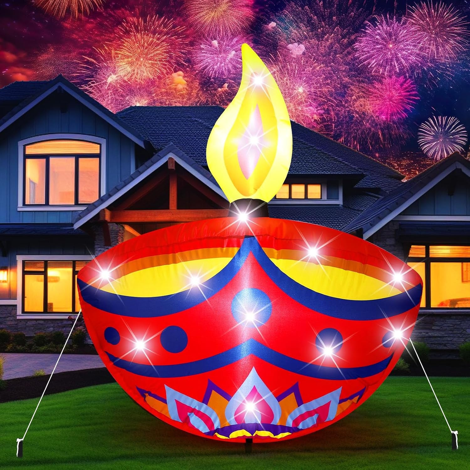 6.4Ft Thanksgiving Inflatable Stacked Pumpkins with LED, Yard Decor | Built-In LED, Thankful Grateful Blessed Design, Weather Resistant, Stakes Tethers Include, Lawn, Garden, Porch, Harvest Decor