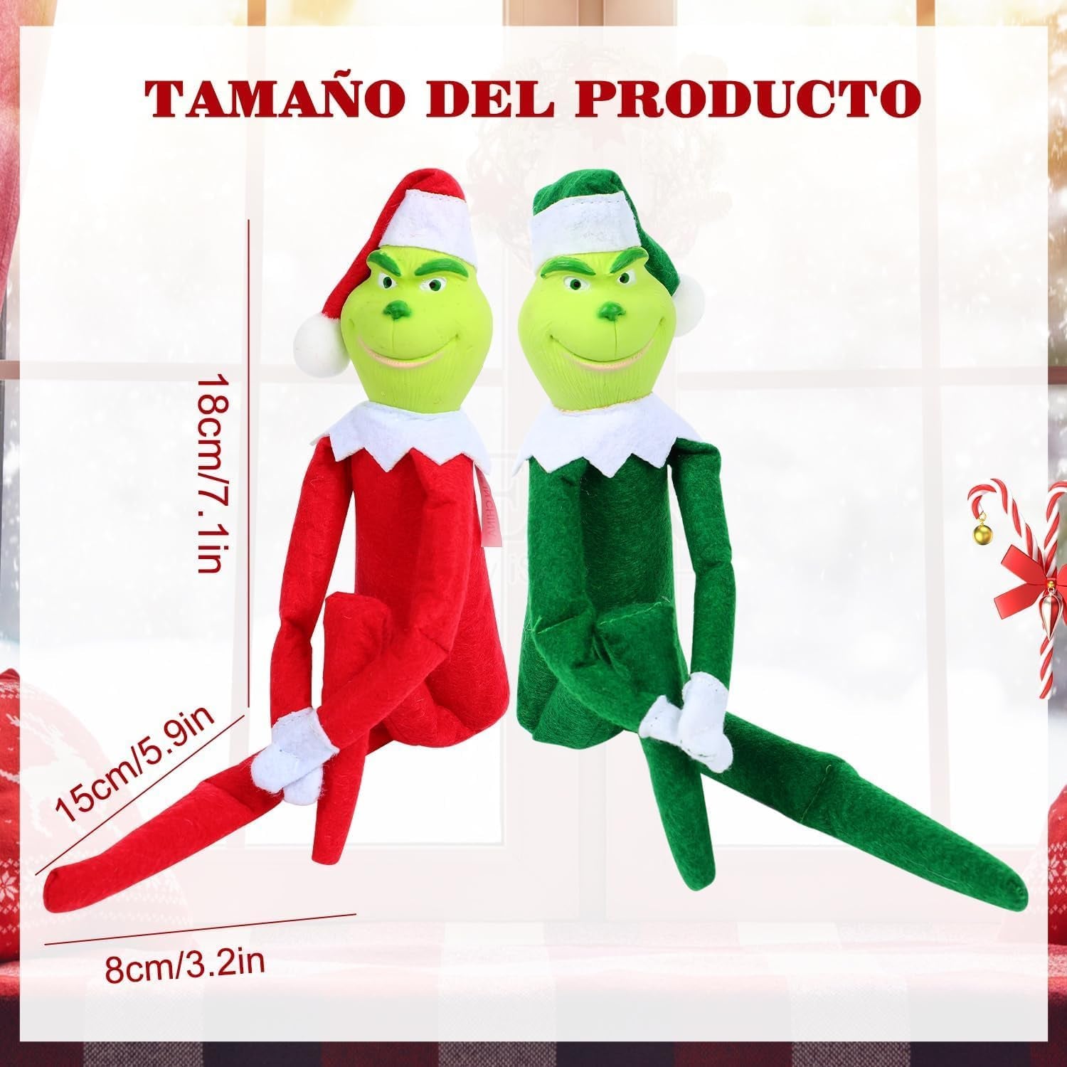 Christmas Elf Plush Doll - Red and Green Elves for Home Decoration, Xmas Ornaments Tabletop Home Office Decor, Fun Toys Gifts and Christmas Decorations (Green)
