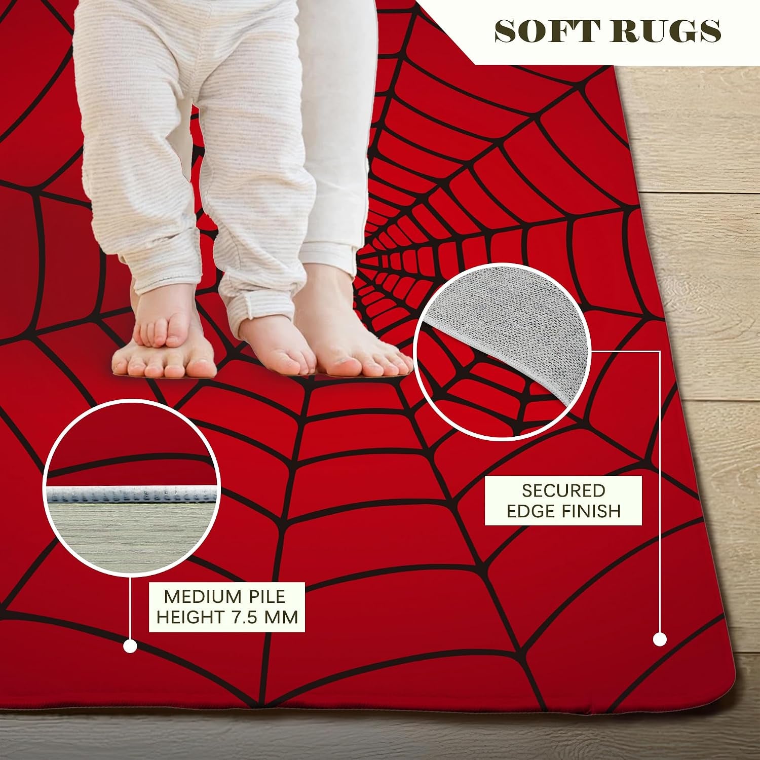 Red Spider Web Area Rug, 5X7 Indoor Area Rugs Washable Rugs for Living Room Carpet, Farmhouse Non Slip Carpet for for Bedroom Laundry Room Kitchen Non Slip Soft Low-Pile