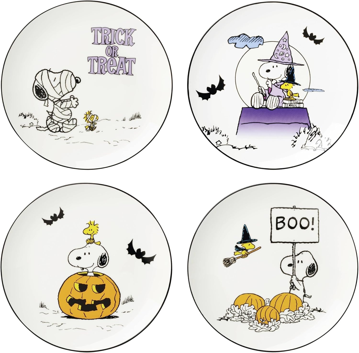 Great Pumpkin Halloween Accent Plates, Appetizer Plate Set for 4 | Porcelain, Hand Wash Recommended | Also Great as a Halloween Dessert Plate for Salad or Bread, Salad Plates