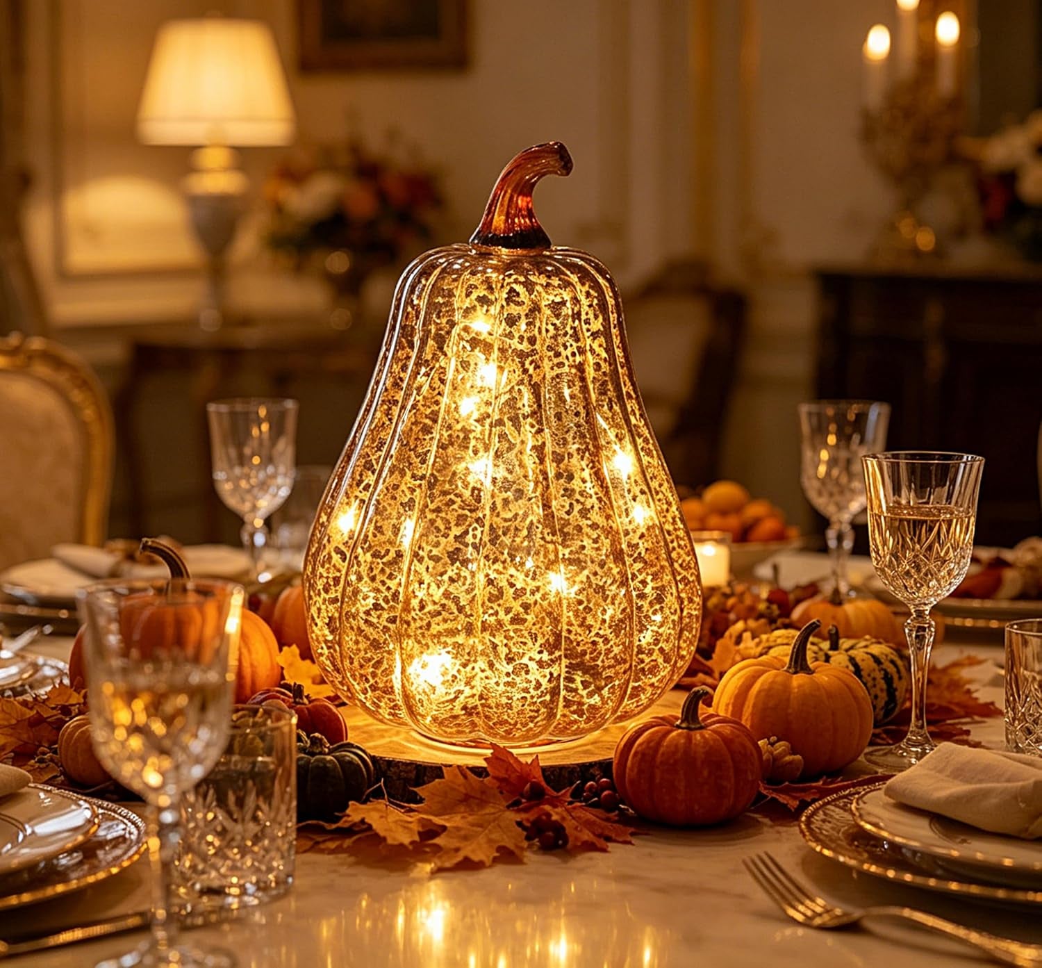Fall Decorations for Home,Mercury Glass Pumpkin Lights with Timer, Battery Operated Led Pumpkin Lights,Light up Glass Pumpkin, Ideal for Halloween Fall Decor, Thanksgiving Decorh:8.5" (Coffee)