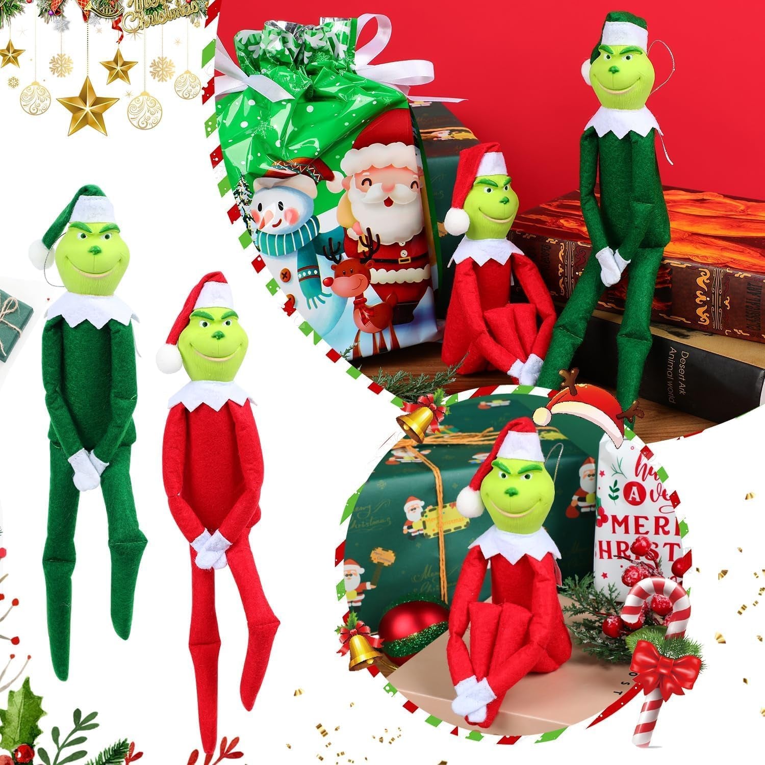 Christmas Elf Plush Doll - Red and Green Elves for Home Decoration, Xmas Ornaments Tabletop Home Office Decor, Fun Toys Gifts and Christmas Decorations (Green)