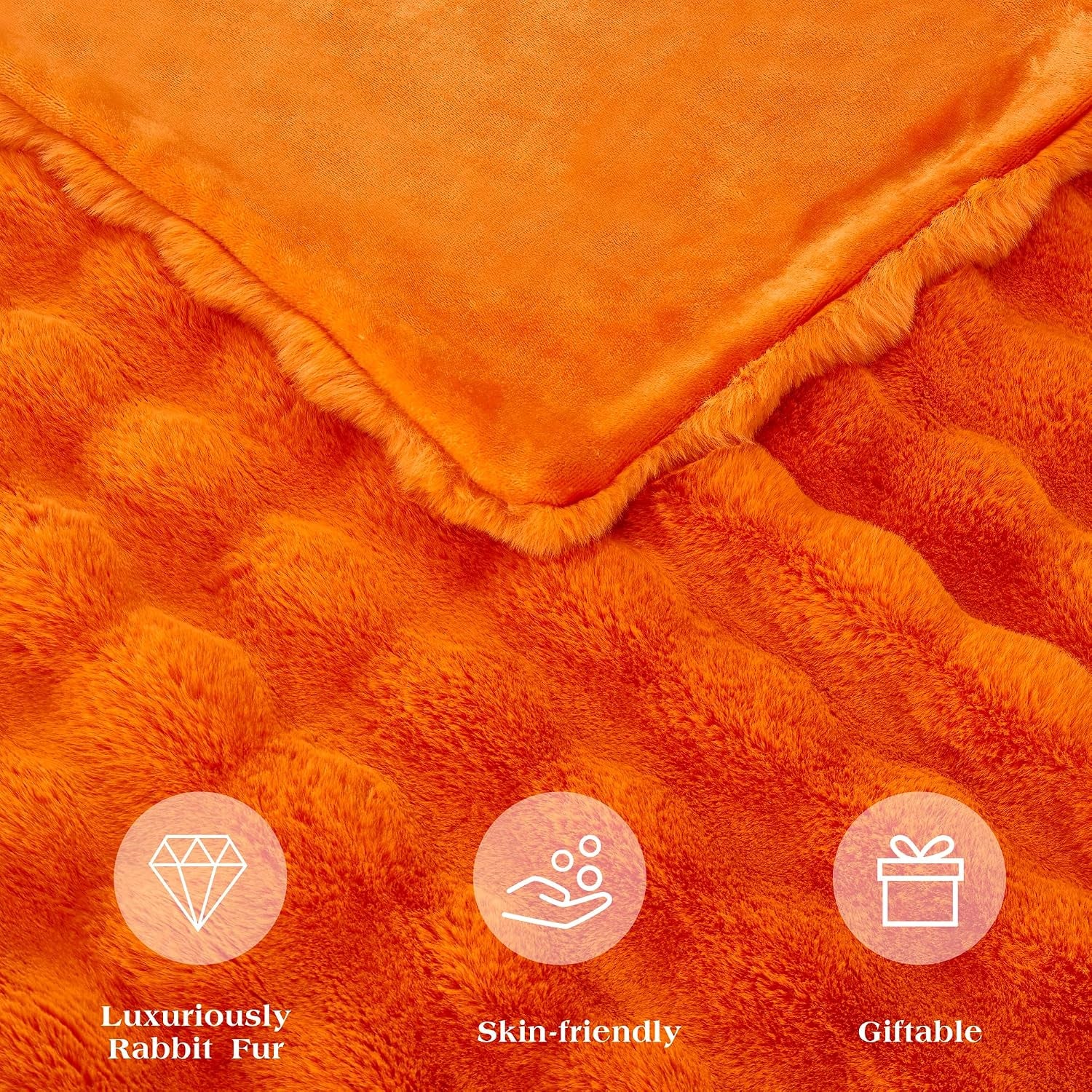Solid Fall Bubble Faux Rabbit Fur Throw Blanket for Couch 50" X 60", Decorative Comfy Puffy Warm Fuzzy Blanket for Winter, Extra Thick Shaggy Cozy Comfy Fluffy Blankets for Adult Kids, Orange