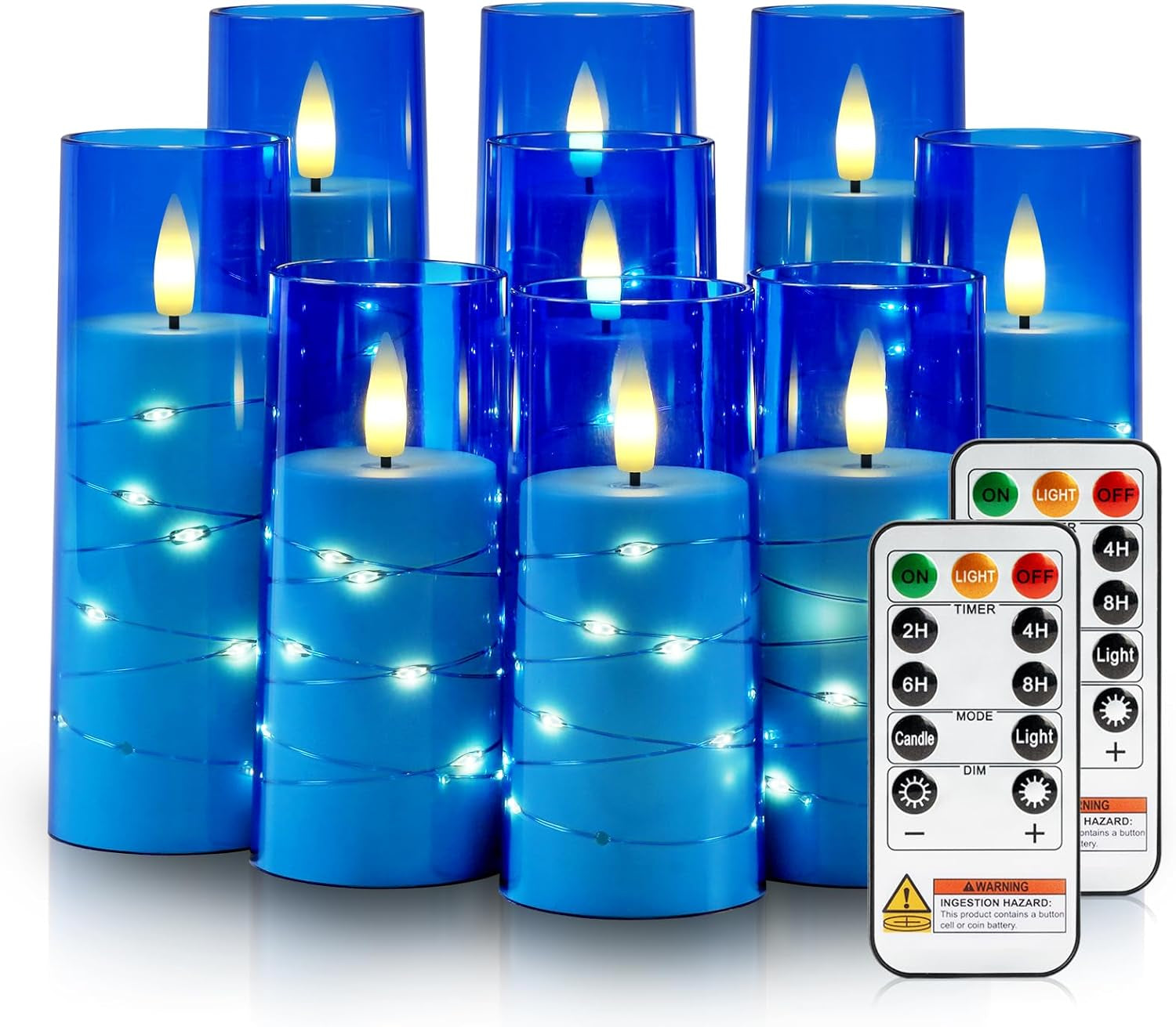 Flameless Candle with Remote Timer – 9 Flickering Acrylic Battery Operated LED Pillar Candles with Embedded Star String for Halloween, Home Decor, and as a Gift (Orange)