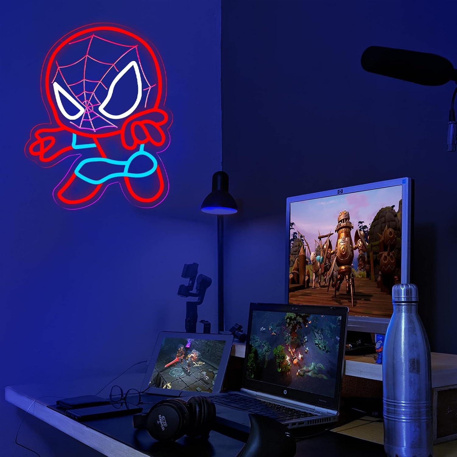 LED Spider Neon Sign for Wall Decor, Dimmable Anime Light up Display, Kids Bedroom Game Room Decoration, 12.2X15.7 Inch