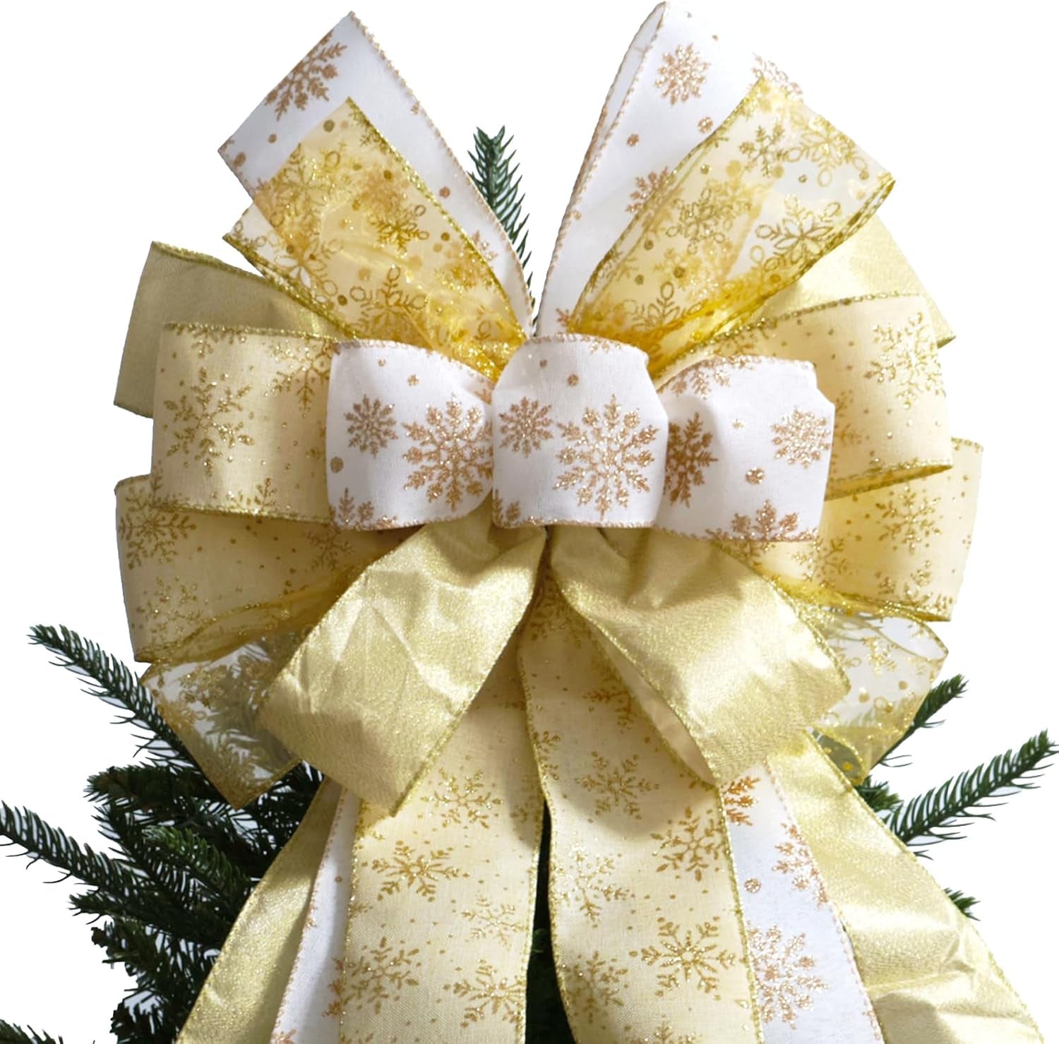 Large Christmas Tree Topper Bow 52X13 Inch, Pre-Tied Wired Wreath Ribbon | Big Festive Xmas Bow Ornaments with Long Streamers for Holiday Indoor Outdoor Home Party Decoration (Green)