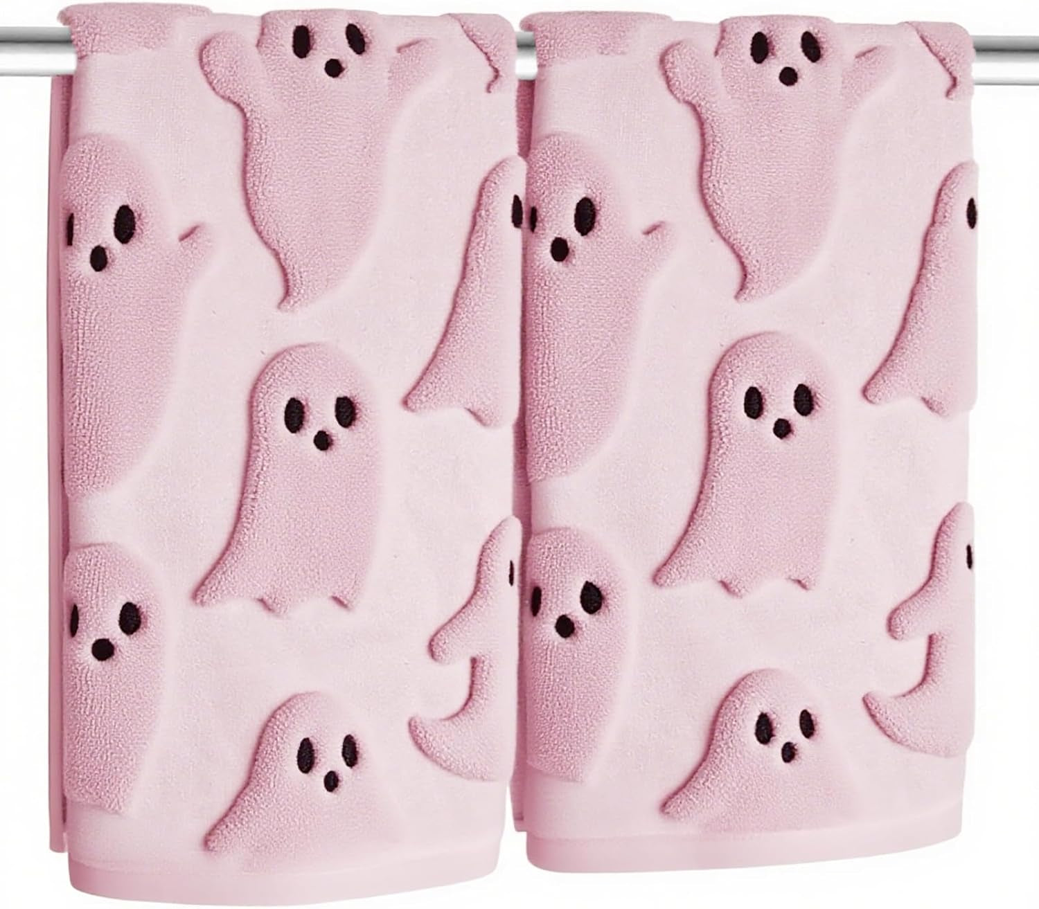 2 Pack Halloween Hand Towels 100% Cotton Jacquard Skeleton Halloween Kitchen Towels White Bathroom Towels Set Seasonal Bathroom Decor(Beige Skeleton, Halloween)