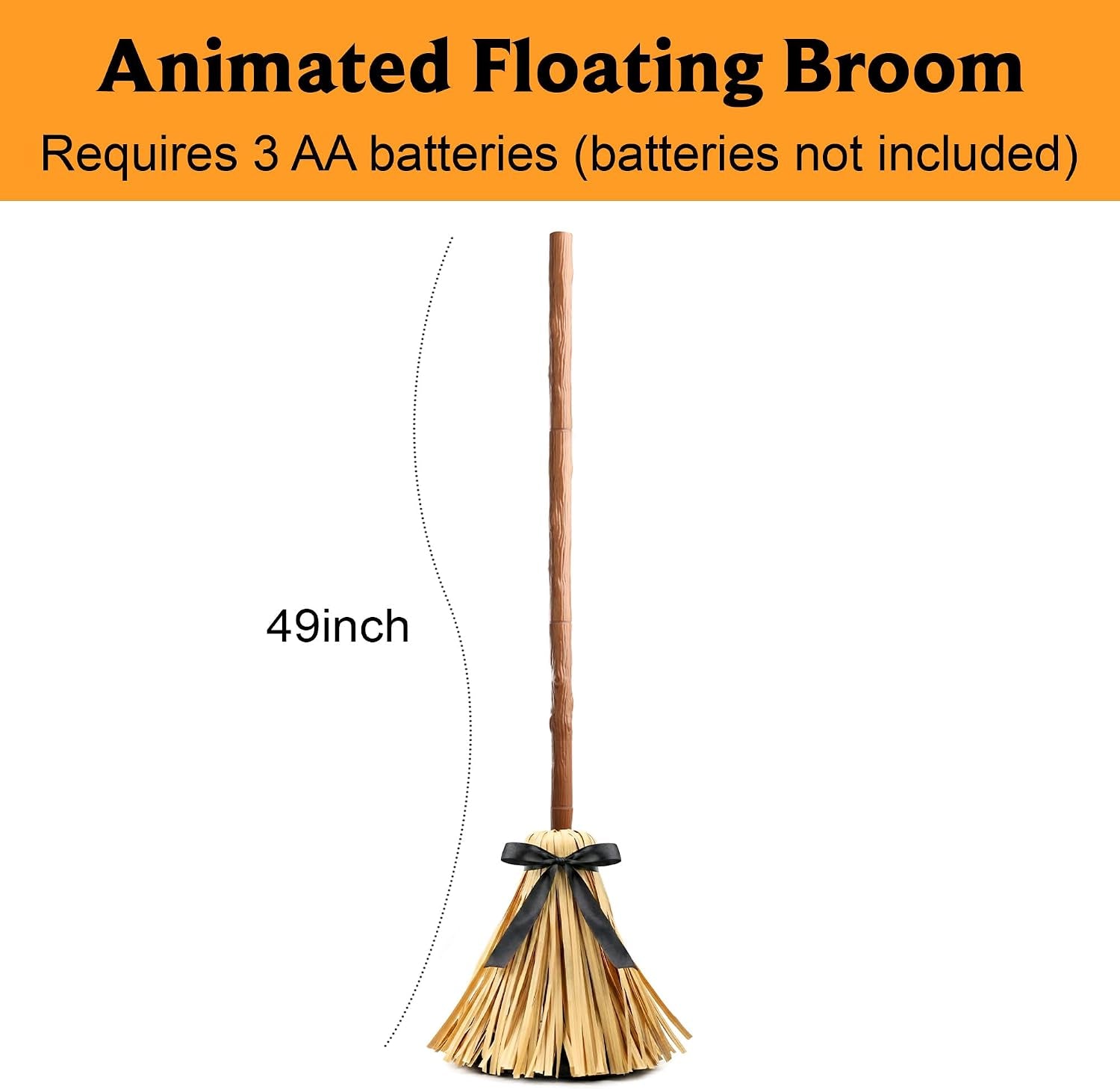 Halloween Decorations Indoor - 49" Animated Floating Lighted Witch Broom | Sound/Mute Mode - Dancing Magic Broom for Home Party Decorations