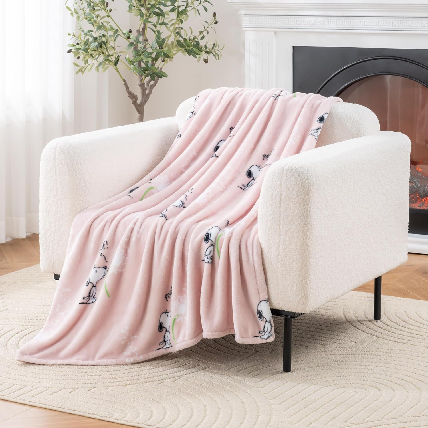 Peanuts® Velvetloft® Cute Character Snoopy Plush Throw Blanket,Snoopy and Woodstock Fall Birds & Leafs Orange,Throw 55 in X 70 in (Official Peanuts® Product)