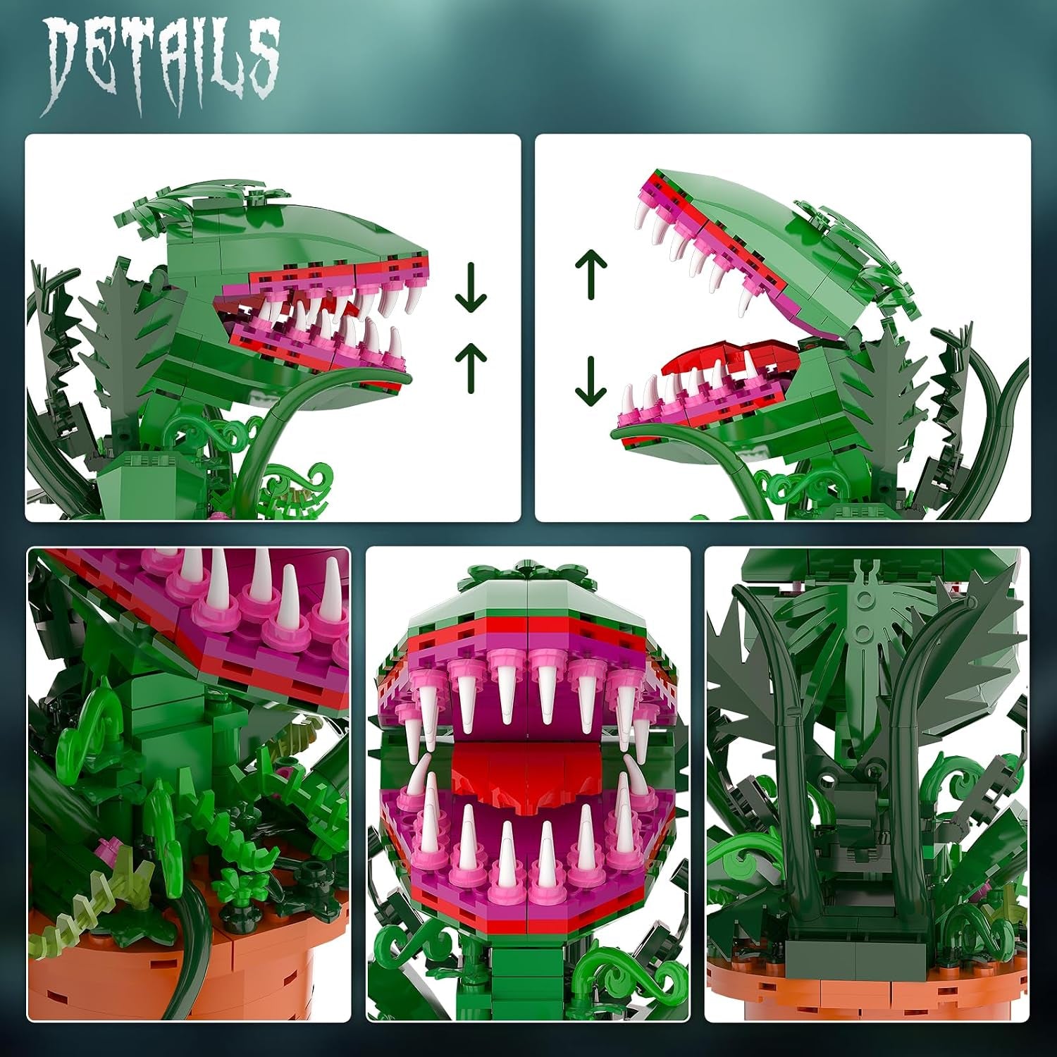 Audrey 2 Cannibal Flower Building Block Set, Little Shop of Horrors Piranha Plant with Openable Mouth Toy Collection, Gift Birthday, Halloween, Holiday, for TV Fans, Kids 6+, (342 PCS)