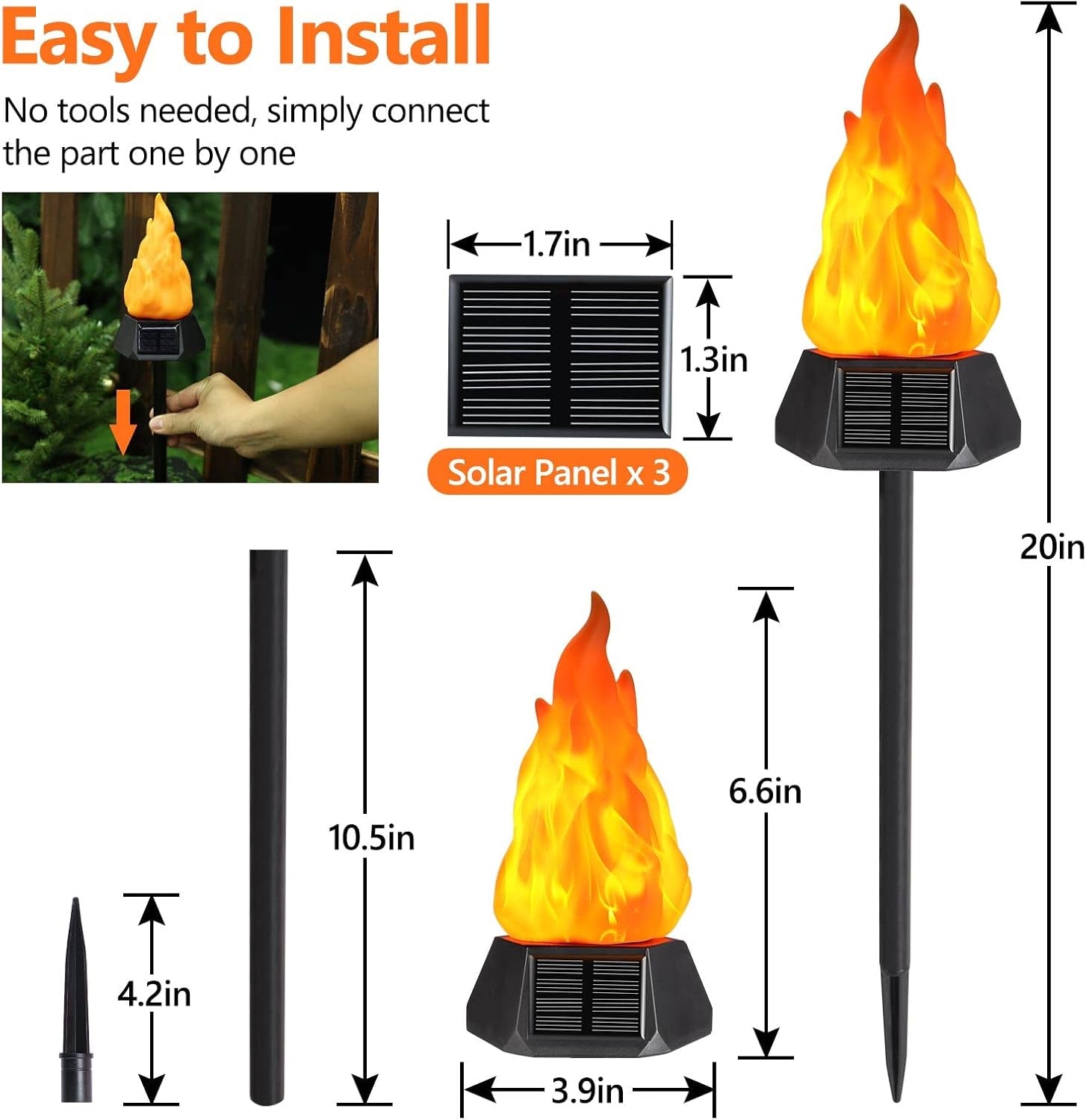Solar Outdoor Torch Lights with Flickering Flame, Solar Pathway Decorative Lights, Waterproof LED Flame Torches for Outdoor Camping Garden Landscape Patio Path Yard Decorations - 4 Pack