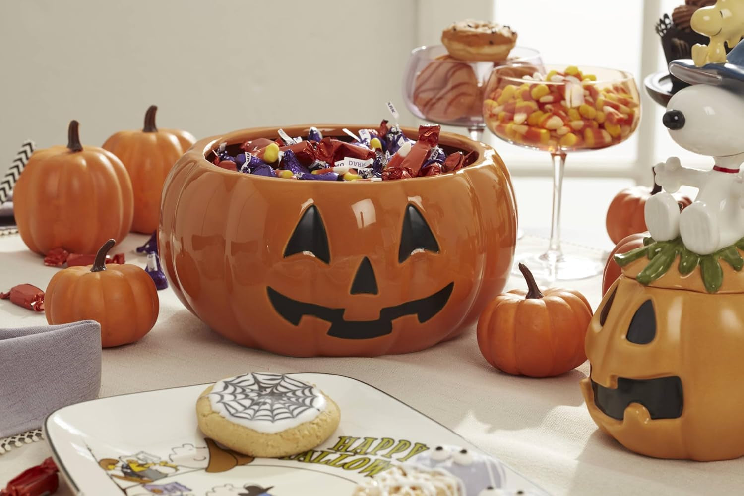 Great Pumpkin Halloween Accent Plates, Appetizer Plate Set for 4 | Porcelain, Hand Wash Recommended | Also Great as a Halloween Dessert Plate for Salad or Bread, Salad Plates