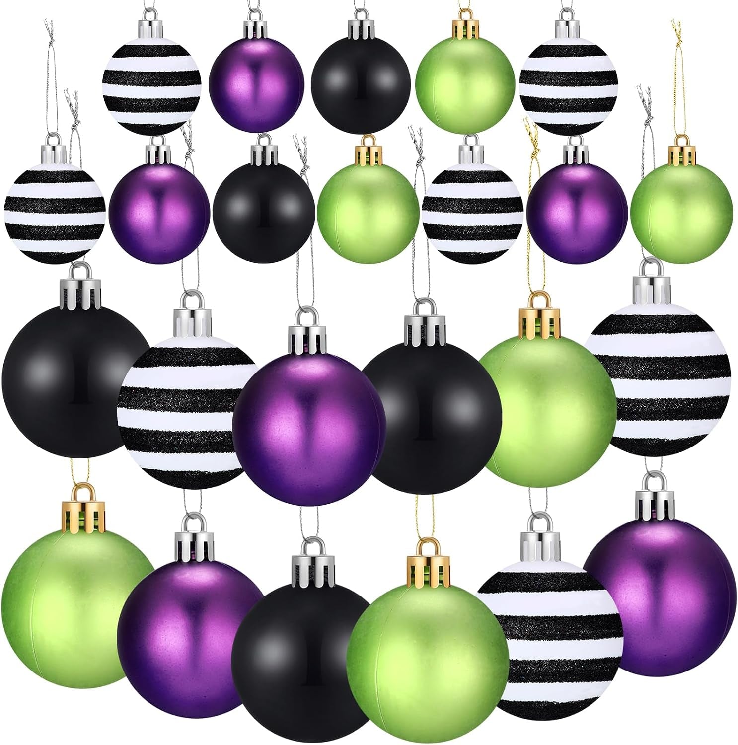 12 Pcs Halloween Ball Ornaments 2.36 Inch Black Purple Green Stripe Hanging Ball Ornaments Halloween Tree Decoration for Nightmare Party Christmas Decoration Supplies
