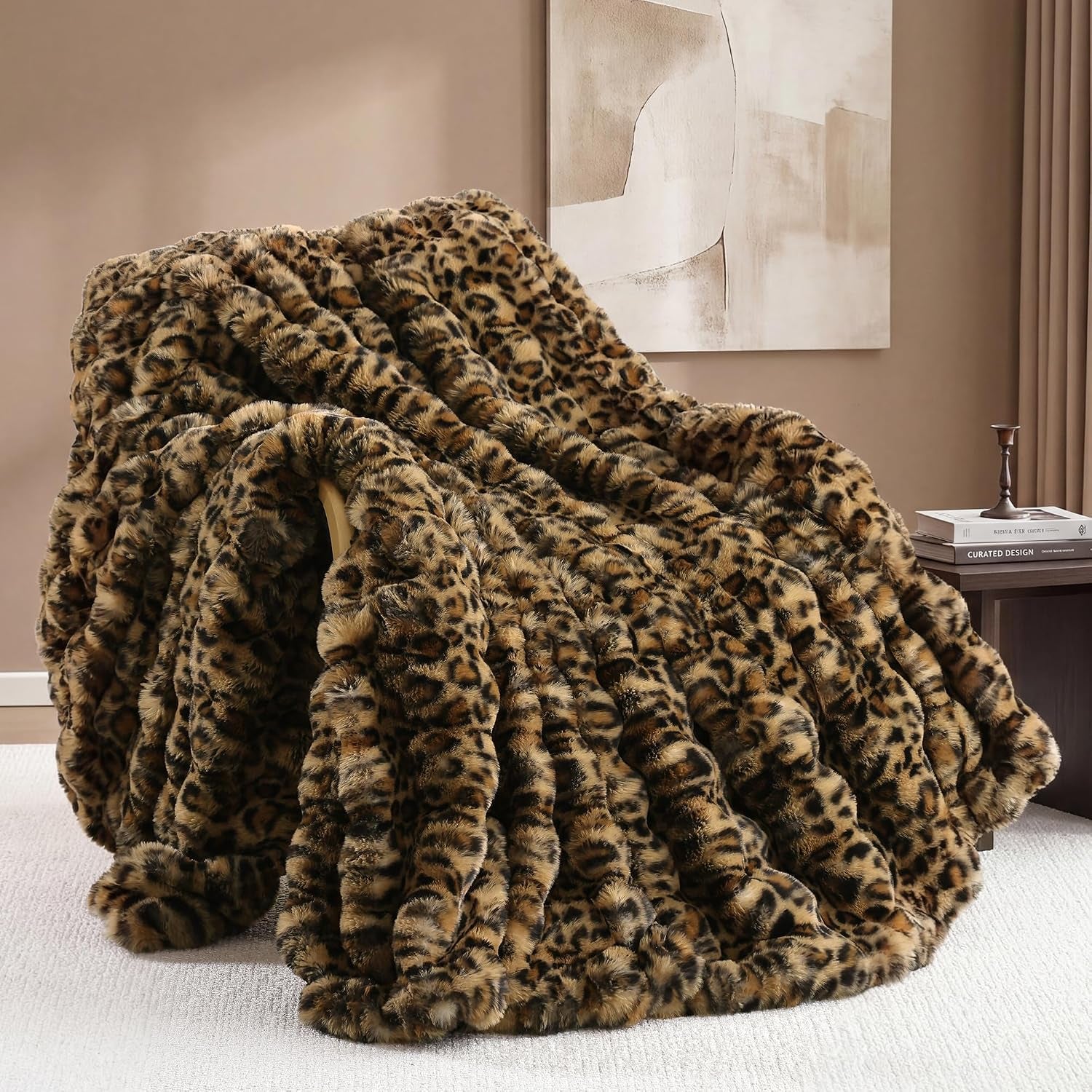 Faux Fur Fall Throw for Couch - Burnt Orange Bubble Blanket 50"X60" | Fluffy Plush Fuzzy Throw for Sofa & Bed, Super Soft Cozy Comfrt Blanket, Luxury Aesthetic Burnt Orange Decor Gift for Women