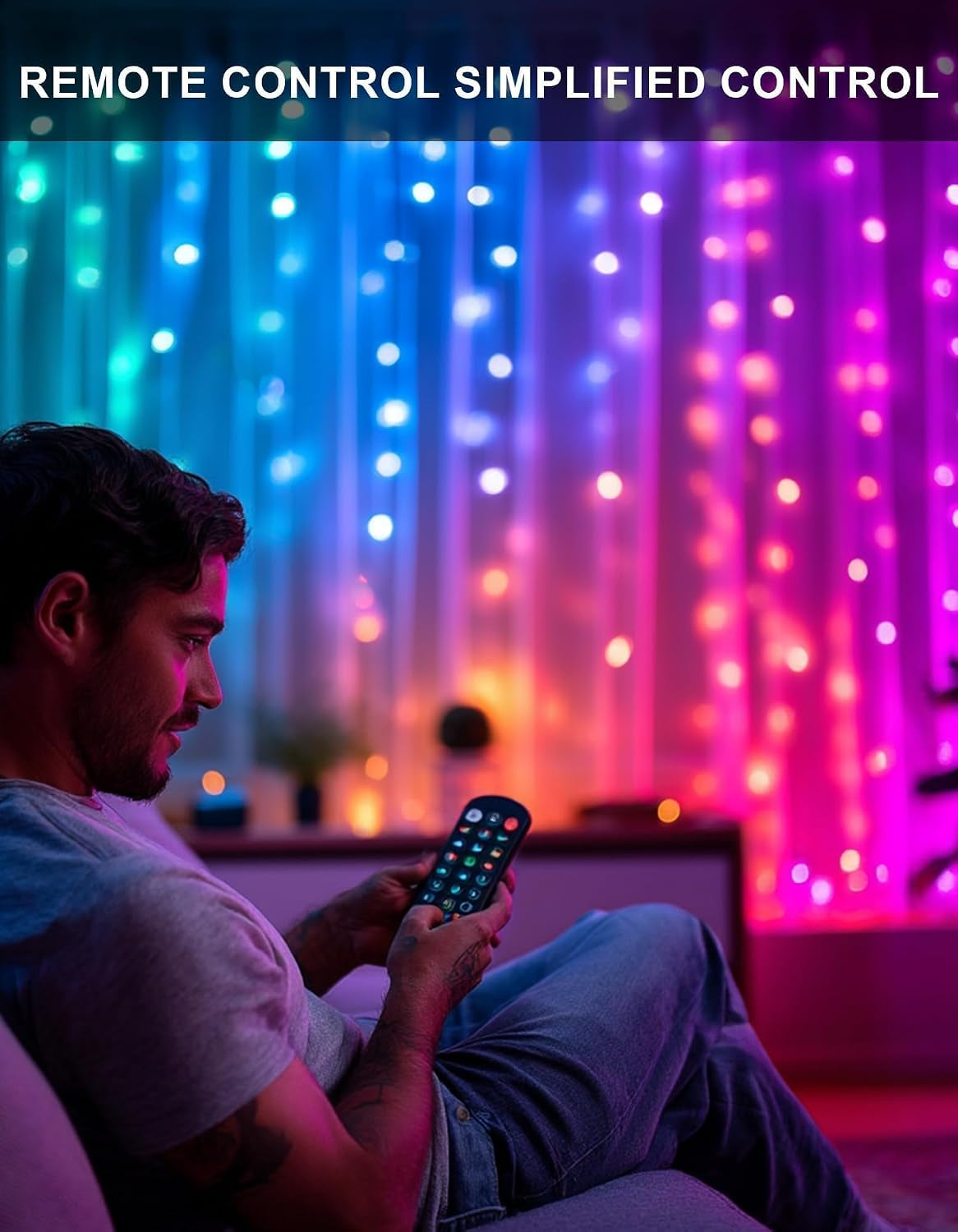 Smart Curtain Lights, 400LED 6.6FT X 6.6FT Color Changing Halloween Christmas Lights with Remote & APP, Dynamic DIY Fairy String Lights for Indoor Outdoor Bedroom Decorations