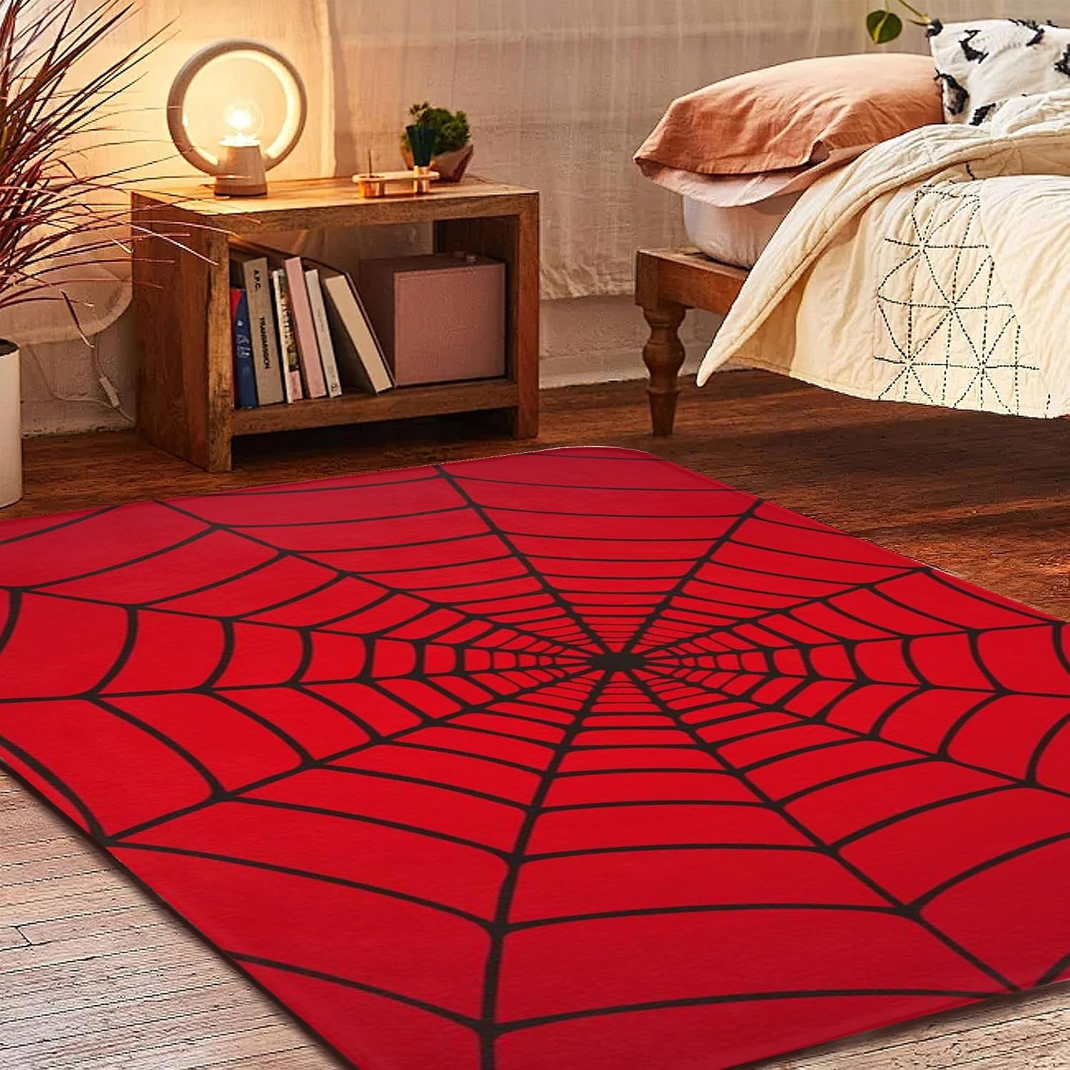Red Spider Web Area Rug, 5X7 Indoor Area Rugs Washable Rugs for Living Room Carpet, Farmhouse Non Slip Carpet for for Bedroom Laundry Room Kitchen Non Slip Soft Low-Pile