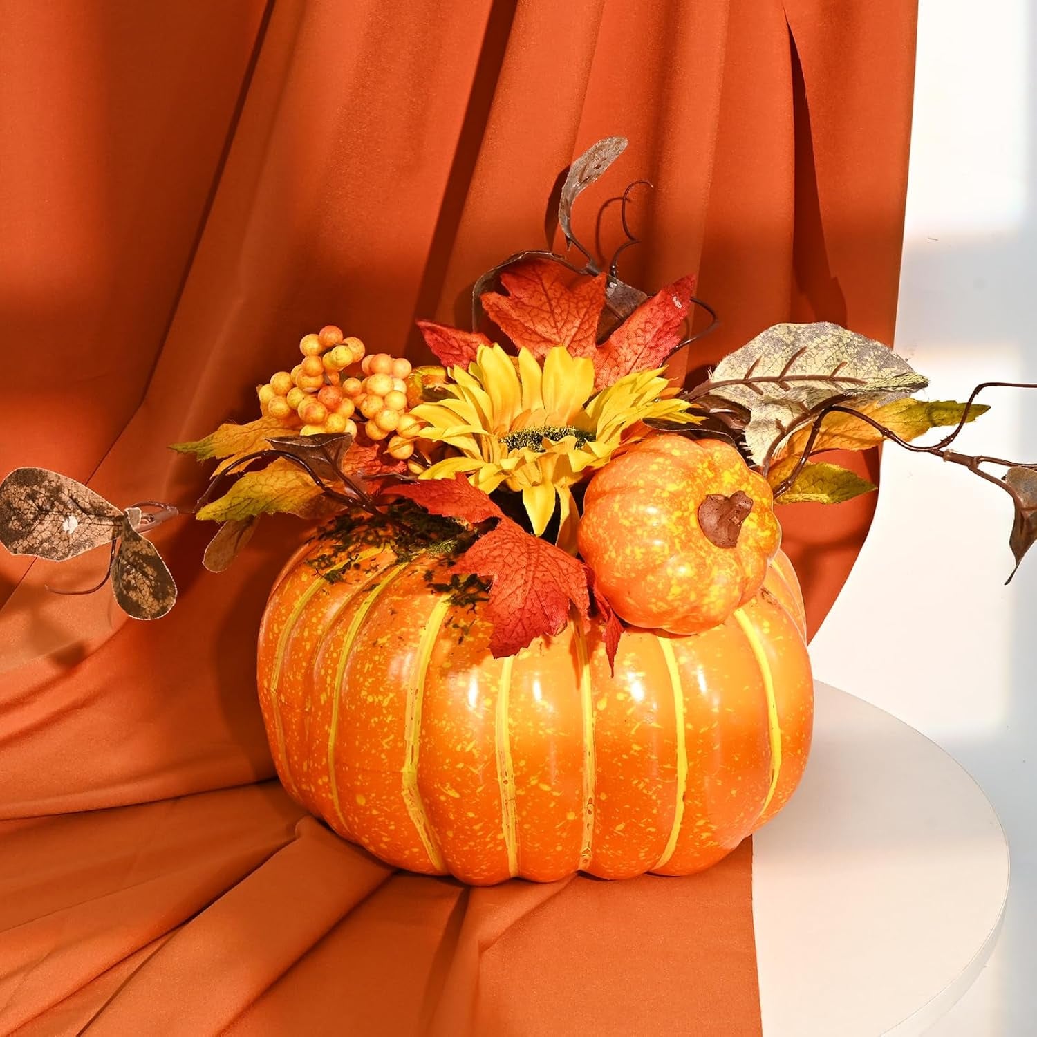Fall Decor, Fall Centerpieces for Tables, Fake Pumpkin Decorations, Artificial Pumpkins for Decorating, Faux Fall Decorations for Home Table Thanksgiving Halloween Indoor Outdoor Porch Bathroom