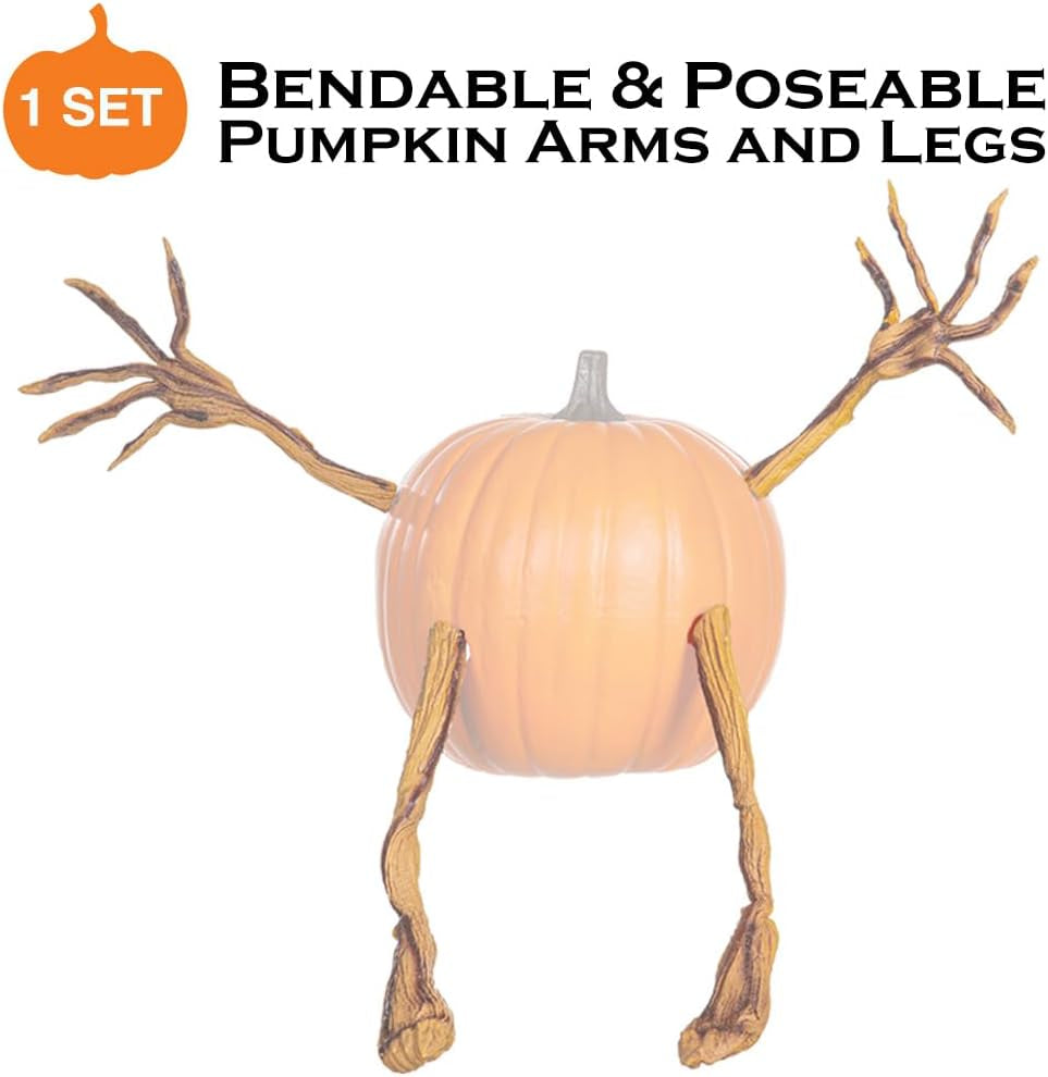 Set of 4 Bendable Pumpkin Arms and Legs | Twisting Vines for Halloween Pumpkin Carving DIY Crafts for Kids | Includes 2 Arms and 2 Legs | Outdoor & Indoor Halloween Decorations