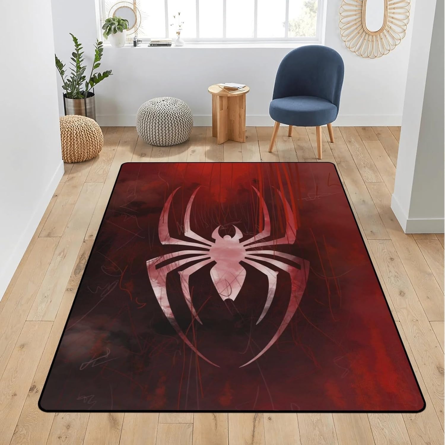 Red Spider Area Rug White Spider Symbol Carpet Modern Graphic Hallway Popular Rug Unique Home Decor Floor Mat for Kids Room Living Room Bedroom Playroom Rugs 2' X 3'