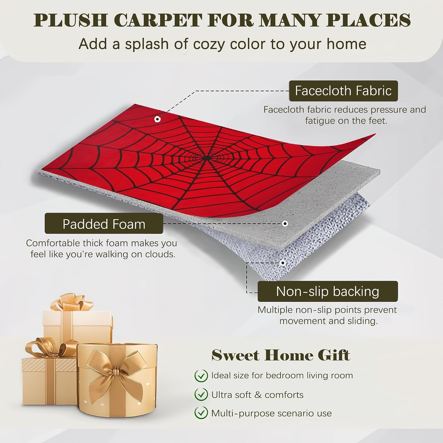 Red Spider Web Area Rug, 5X7 Indoor Area Rugs Washable Rugs for Living Room Carpet, Farmhouse Non Slip Carpet for for Bedroom Laundry Room Kitchen Non Slip Soft Low-Pile