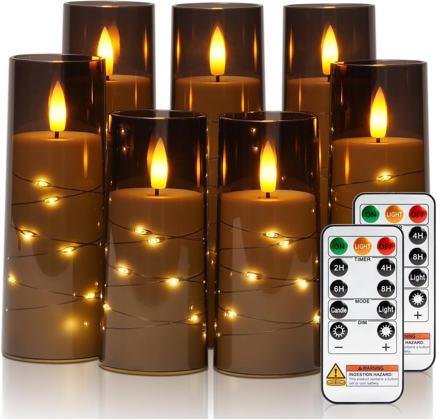 Flameless Candle with Remote Timer – 9 Flickering Acrylic Battery Operated LED Pillar Candles with Embedded Star String for Halloween, Home Decor, and as a Gift (Orange)