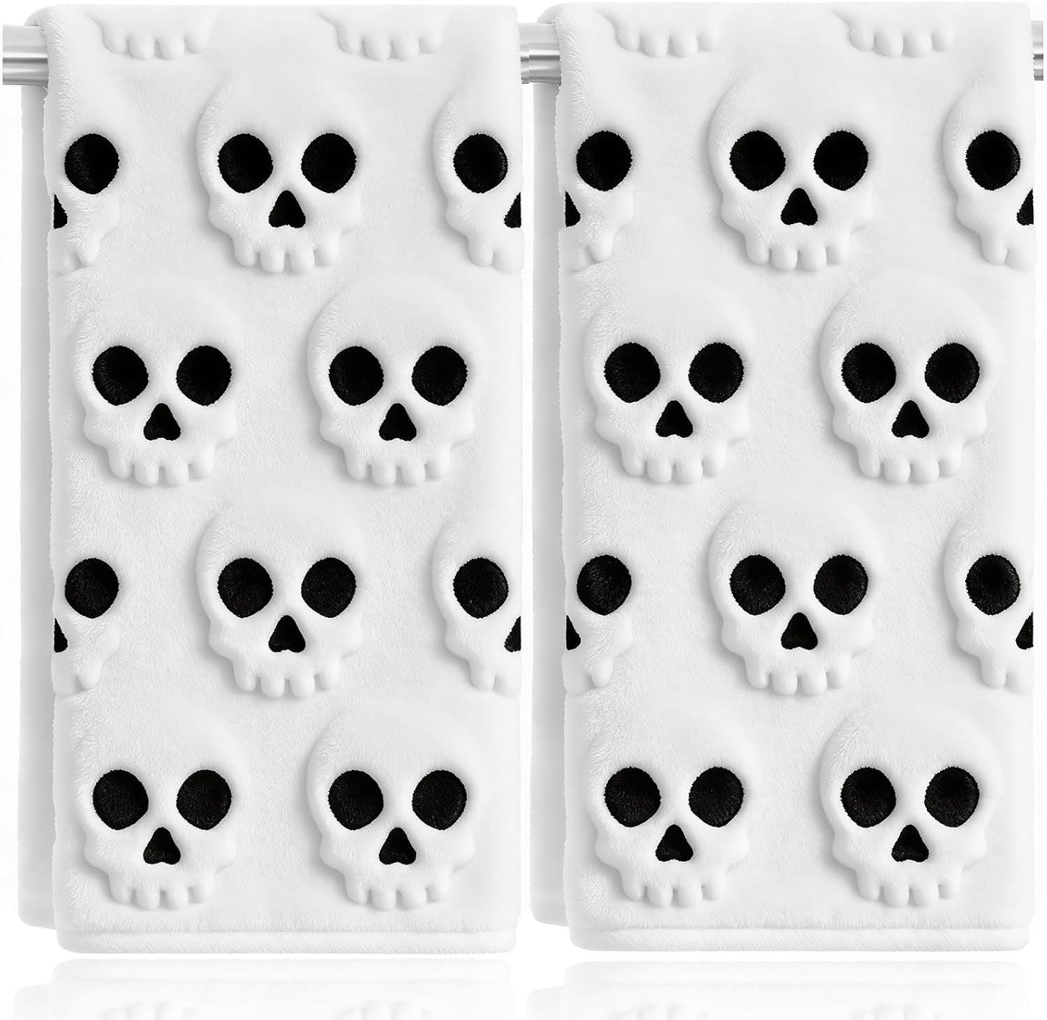 2 Pack Halloween Hand Towels 100% Cotton Jacquard Skeleton Halloween Kitchen Towels White Bathroom Towels Set Seasonal Bathroom Decor(Beige Skeleton, Halloween)