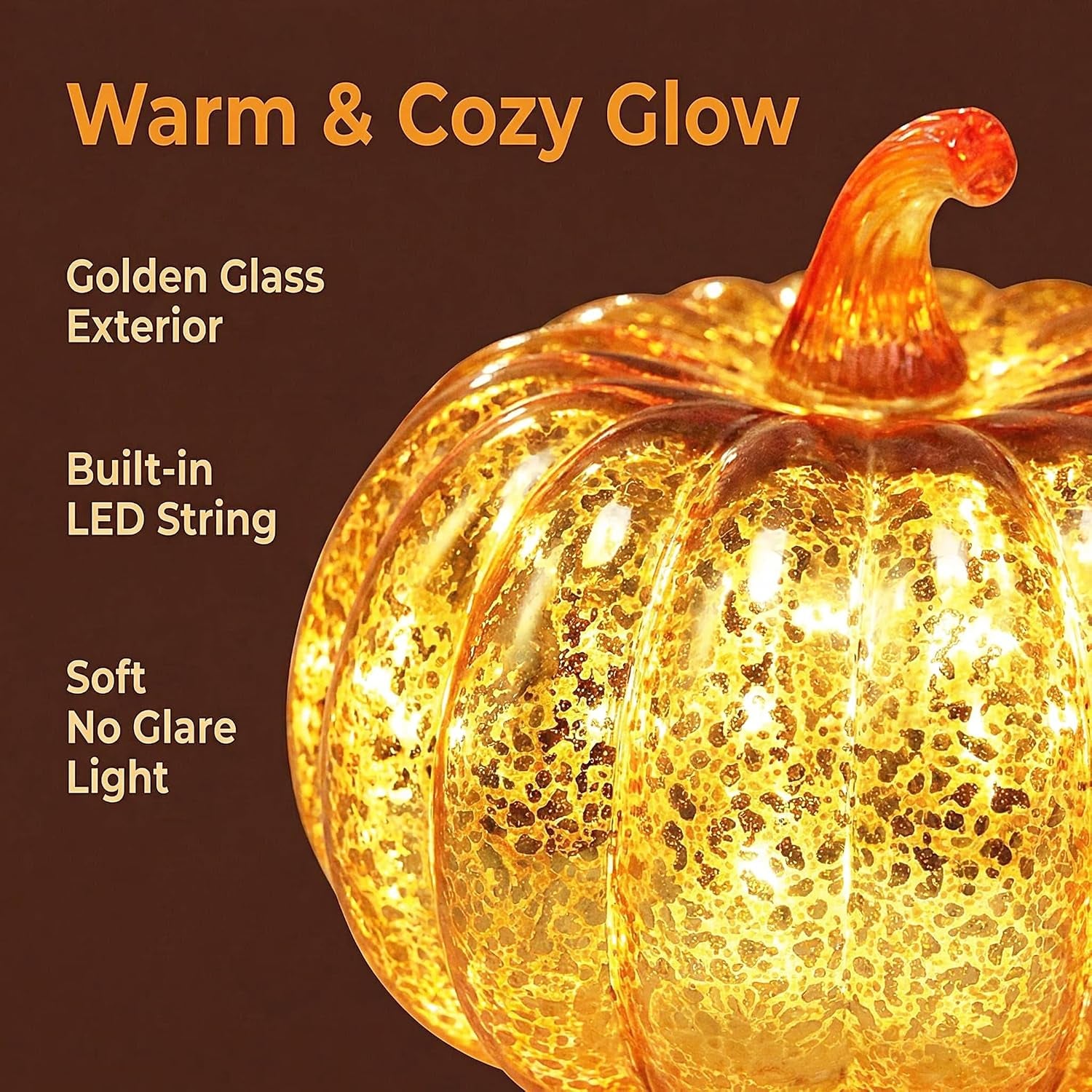 Mercury Glass Light up Pumpkin Light with Timer, with 10 Led Lights Inside,Battery Operated Led Pumpkin Light,Ideal for Halloween Fall Decoration, Thanksgiving Rustic Decor(Gold)