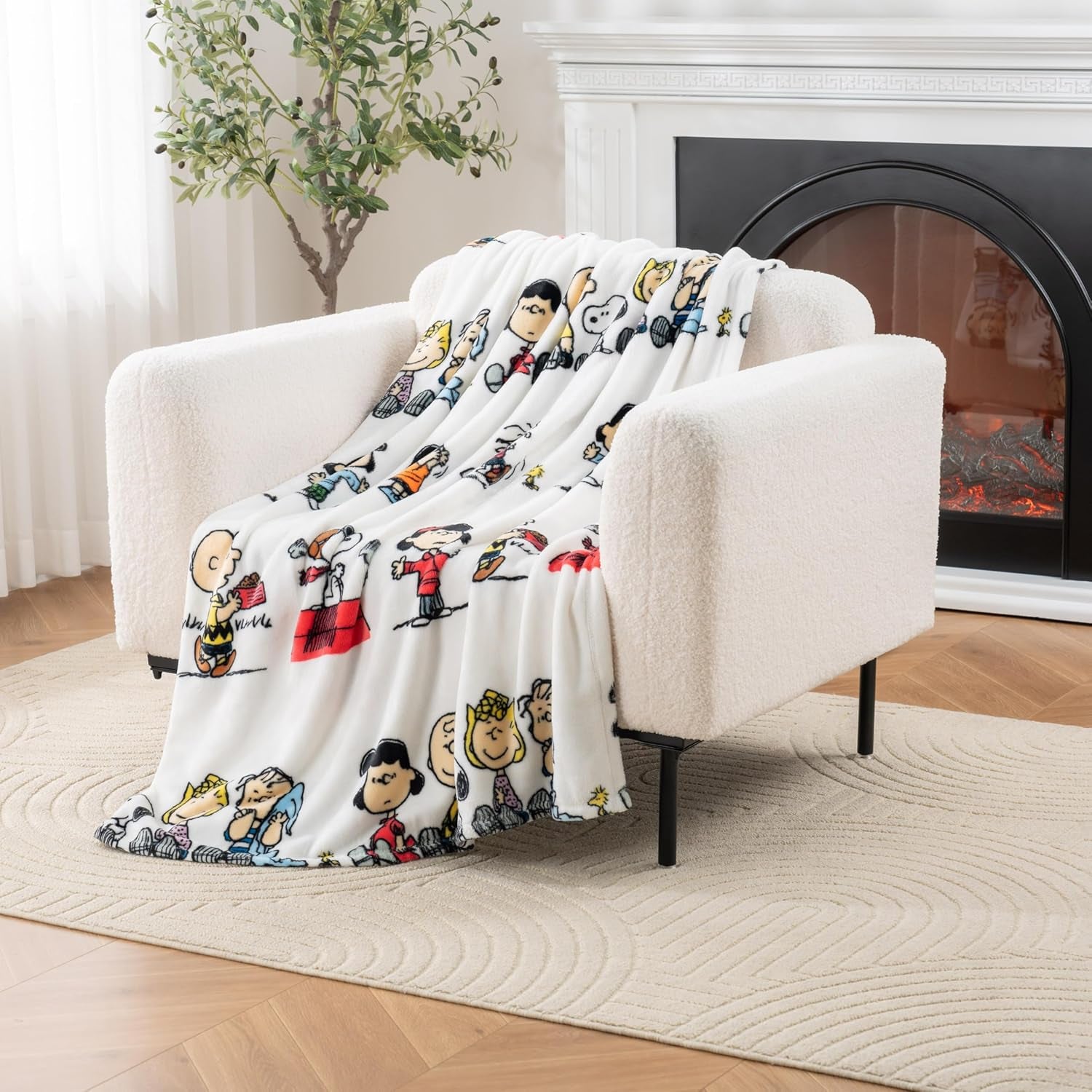 Peanuts® Velvetloft® Cute Character Snoopy Plush Throw Blanket,Snoopy and Woodstock Fall Birds & Leafs Orange,Throw 55 in X 70 in (Official Peanuts® Product)