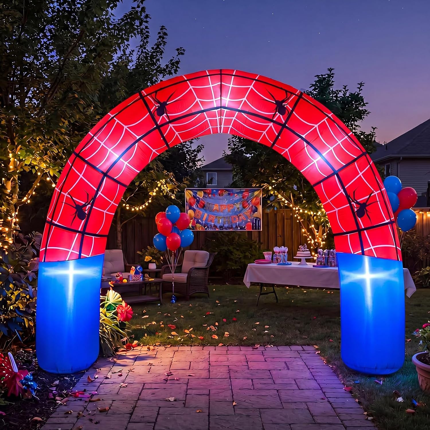 8Ft Giant Spider Web Inflatable Arch Blow up Inflatable Outdoor Yard Decorations with Built in LED Lights Red Spider Web Theme Birthday Party Decor for Garden Lawn