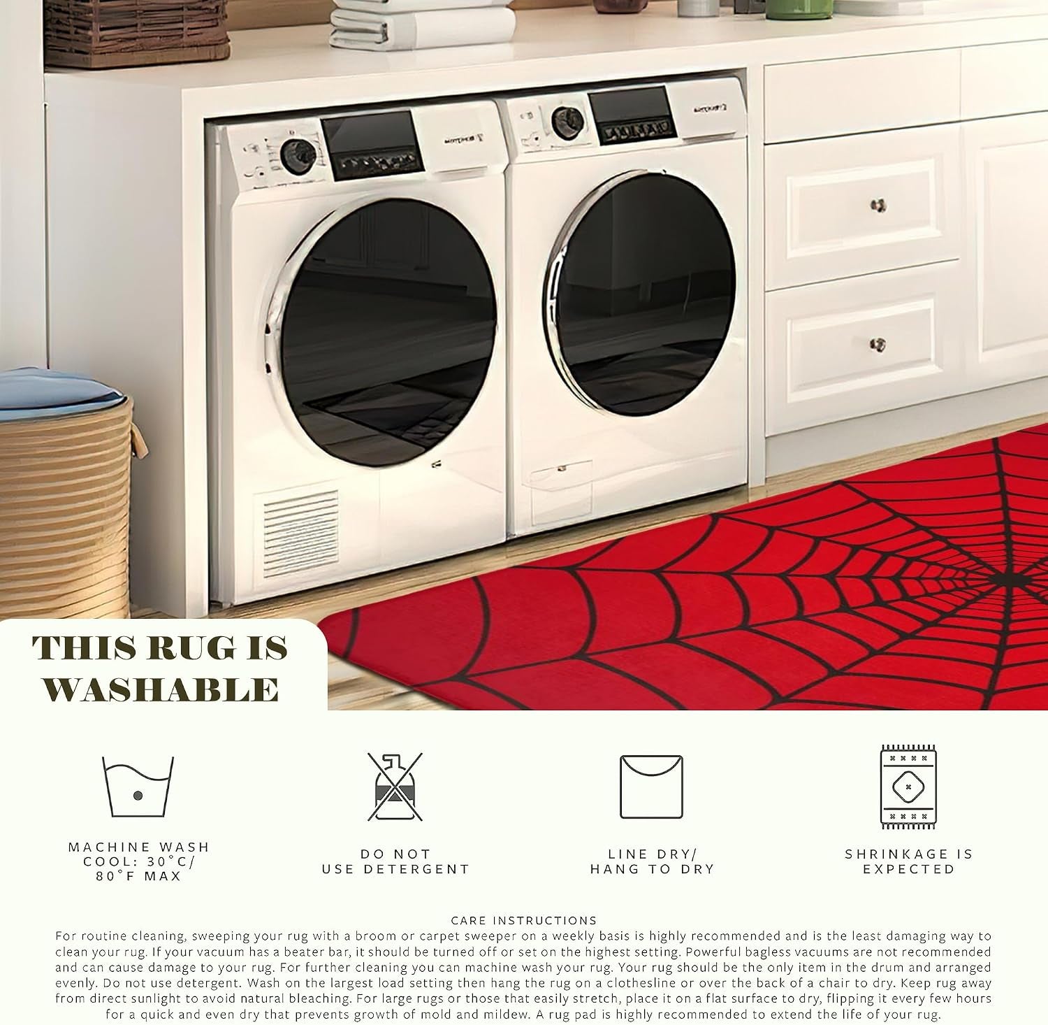Red Spider Web Area Rug, 5X7 Indoor Area Rugs Washable Rugs for Living Room Carpet, Farmhouse Non Slip Carpet for for Bedroom Laundry Room Kitchen Non Slip Soft Low-Pile