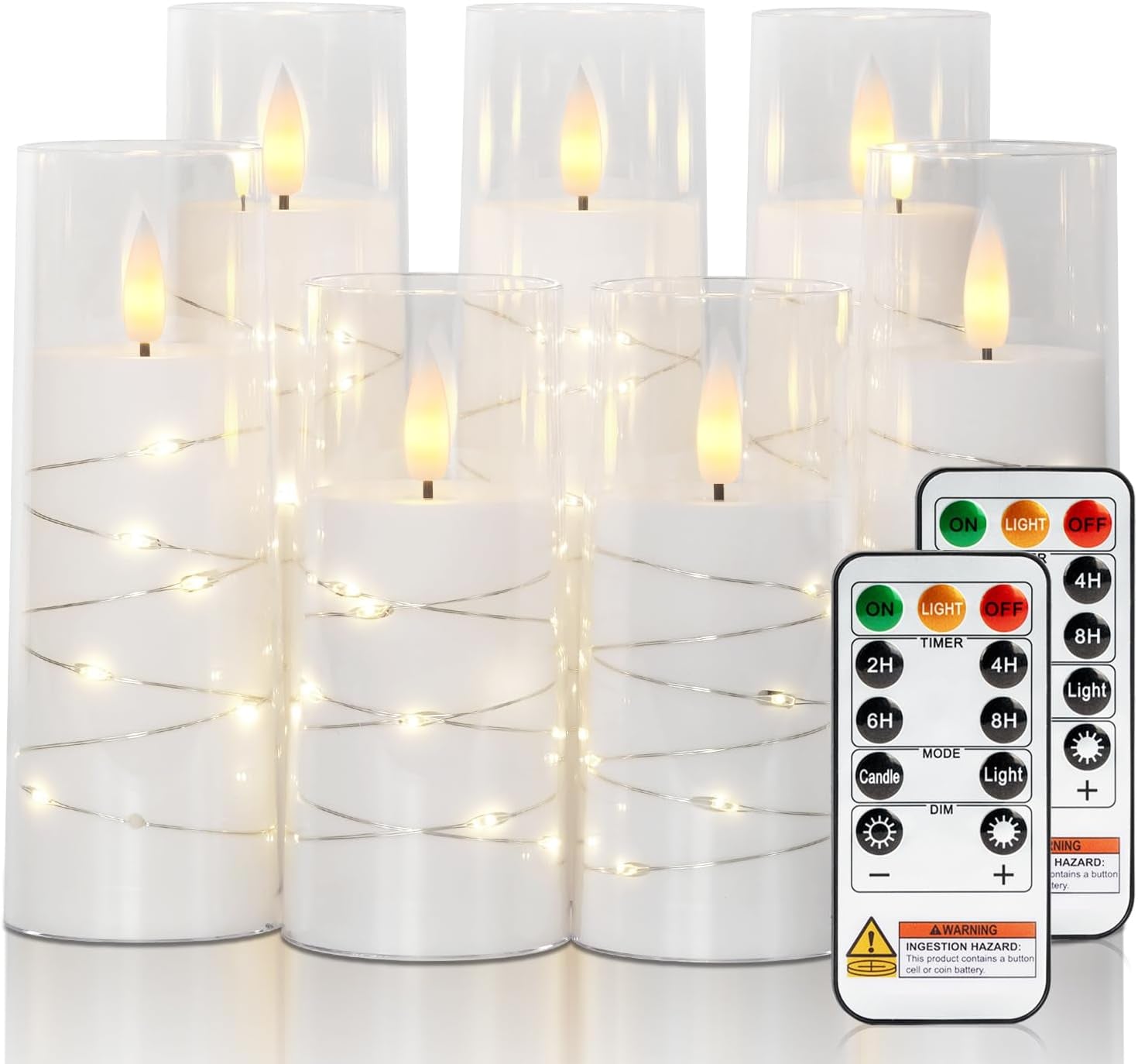 Flameless Candle with Remote Timer – 9 Flickering Acrylic Battery Operated LED Pillar Candles with Embedded Star String for Halloween, Home Decor, and as a Gift (Orange)