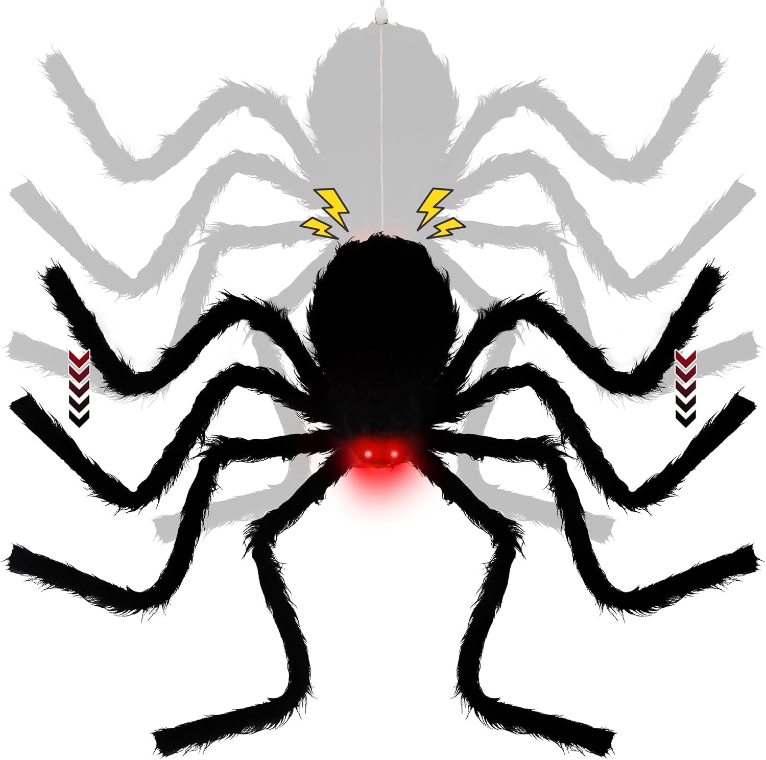 Halloween Decor Electric Dropping Spider Upgrade 47In (Stretched Legs), Voice Activated Moving Hanging Spider with Red Eye & Spooky Sound, Large Scary Prop House Door Wall Window Yard Patio