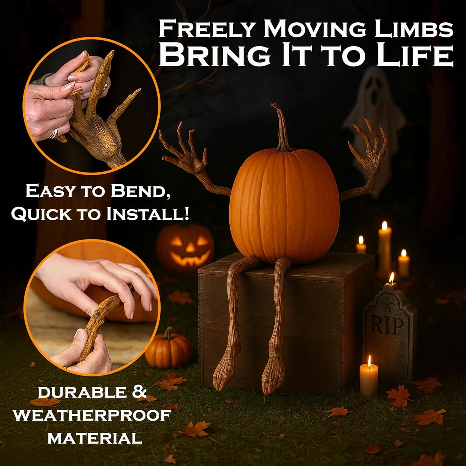 Set of 4 Bendable Pumpkin Arms and Legs | Twisting Vines for Halloween Pumpkin Carving DIY Crafts for Kids | Includes 2 Arms and 2 Legs | Outdoor & Indoor Halloween Decorations