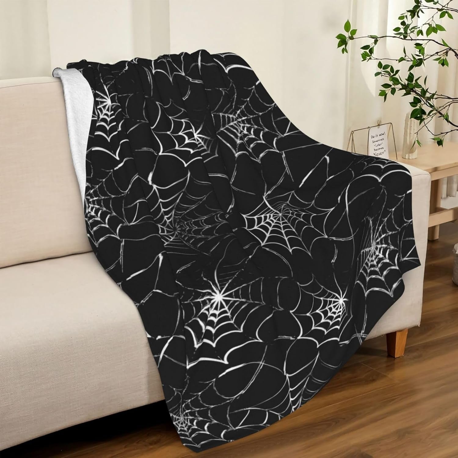 Gothic Spider Web Blanket Black Halloween Flannel Throw for Couch and Bed | Soft Flannel Blanket for Couch Bed and Haunted Mansion Use