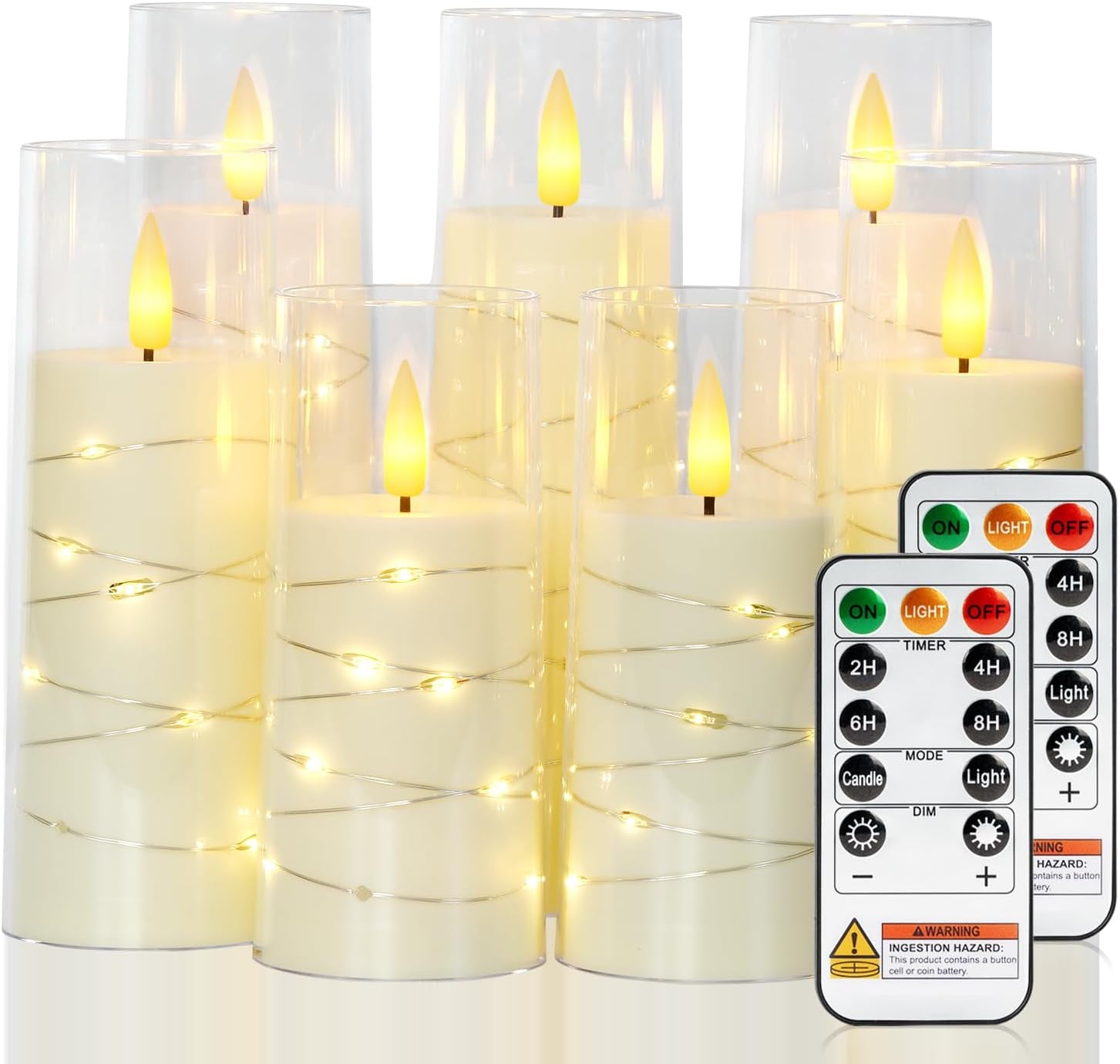 Flameless Candle with Remote Timer – 9 Flickering Acrylic Battery Operated LED Pillar Candles with Embedded Star String for Halloween, Home Decor, and as a Gift (Orange)