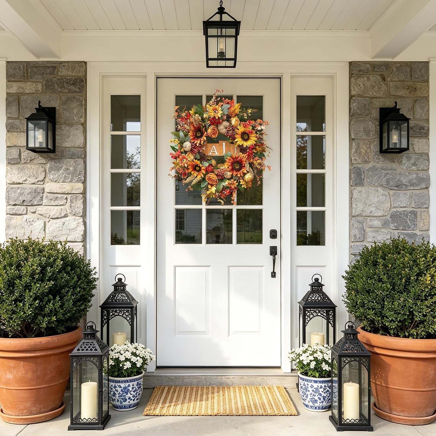 24 Inch Fall Wreaths for Front Door Autumn Wreath with Fall Sign | Fall Door Wreath with Sunflowers, Roses, Burlap Pumpkins, Pinecones, Fall Wreath for Outdoor Wreaths for Front Door