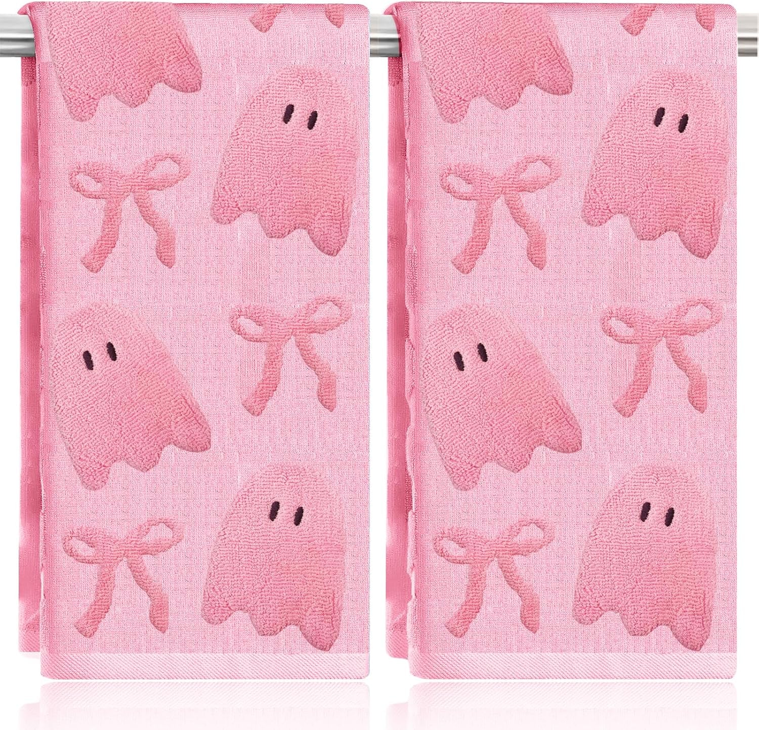 2 Pack Halloween Hand Towels 100% Cotton Jacquard Skeleton Halloween Kitchen Towels White Bathroom Towels Set Seasonal Bathroom Decor(Beige Skeleton, Halloween)